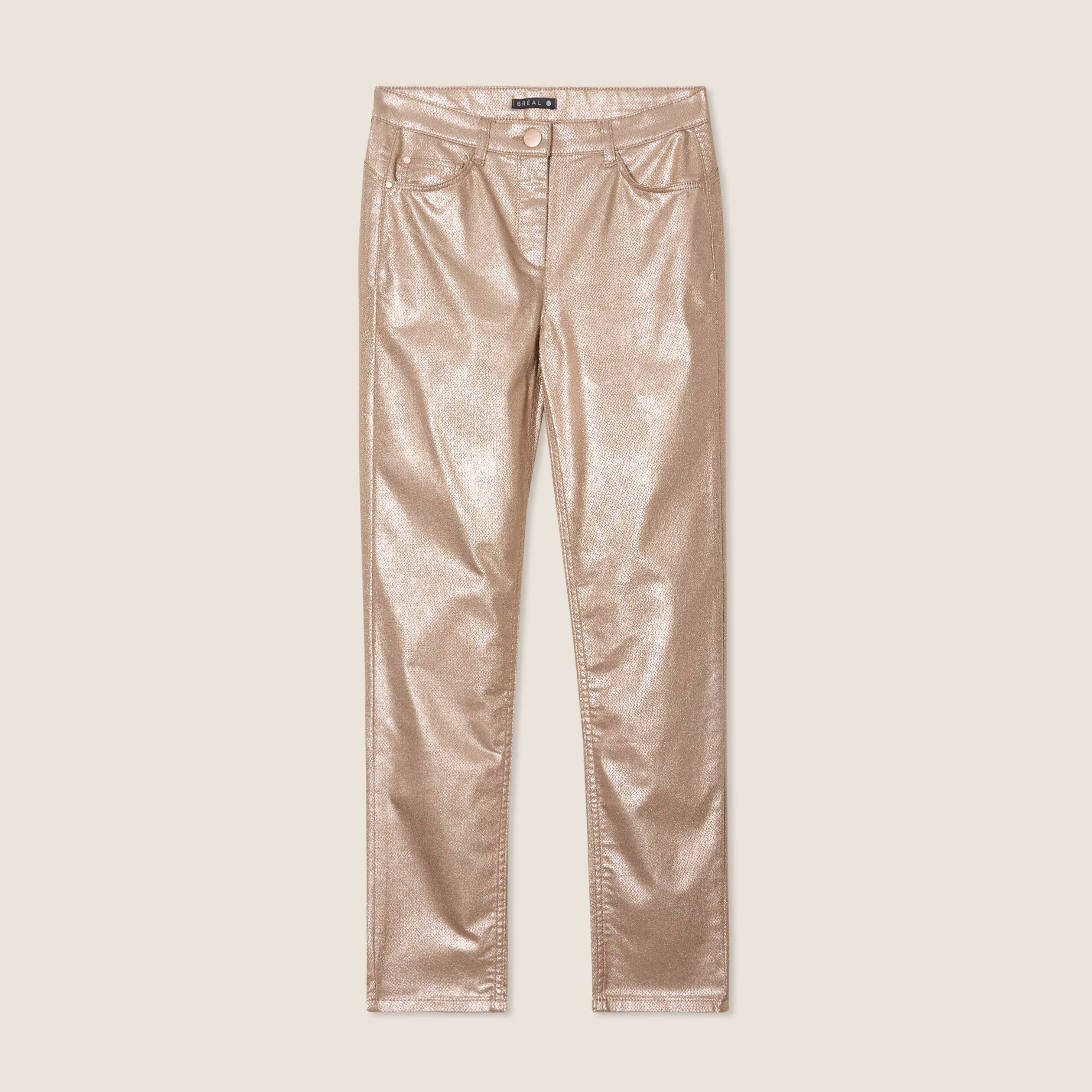 Pantalon ajusté enduit 7/8ème couleur or femme
