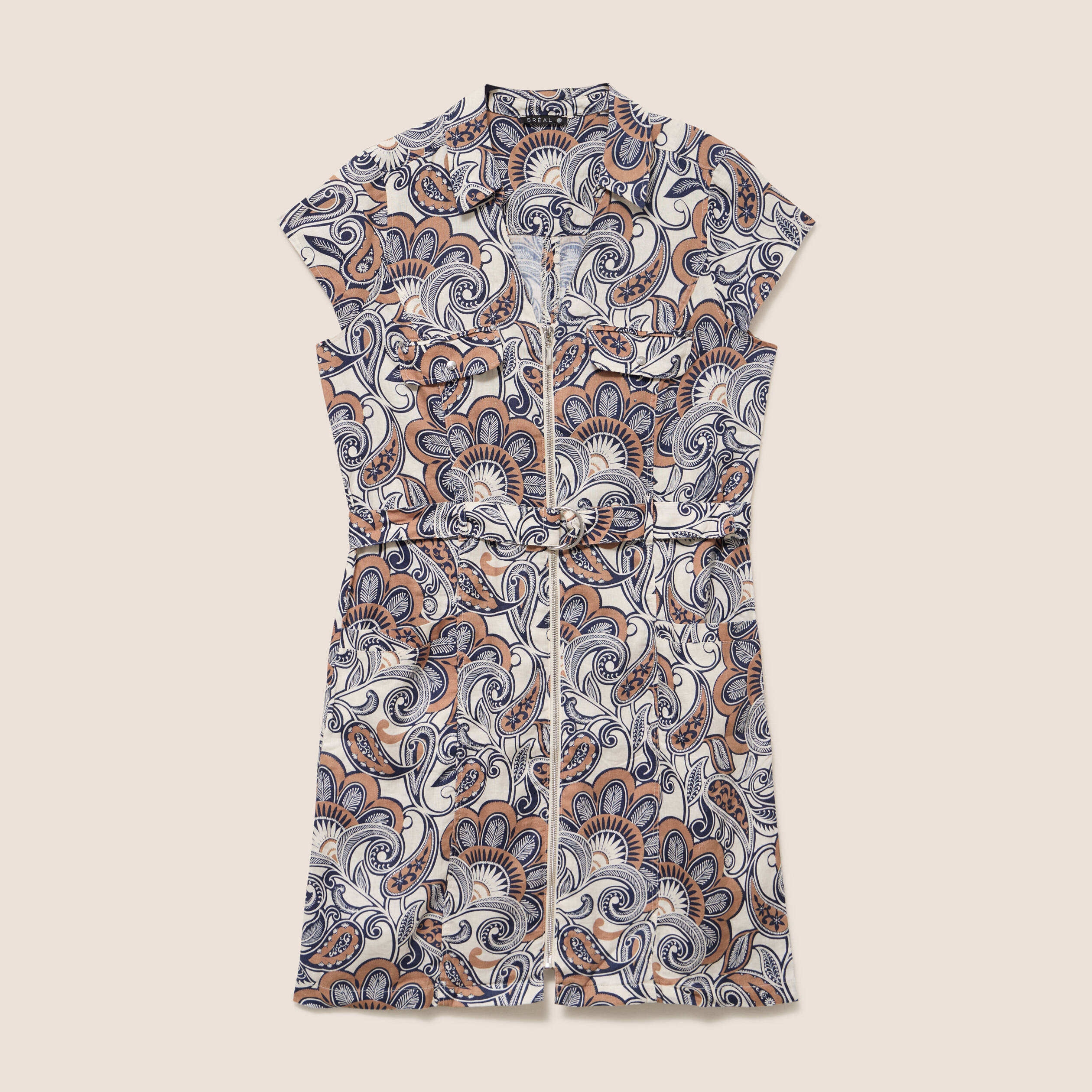Robe droite zipp&eacute;e marron femme