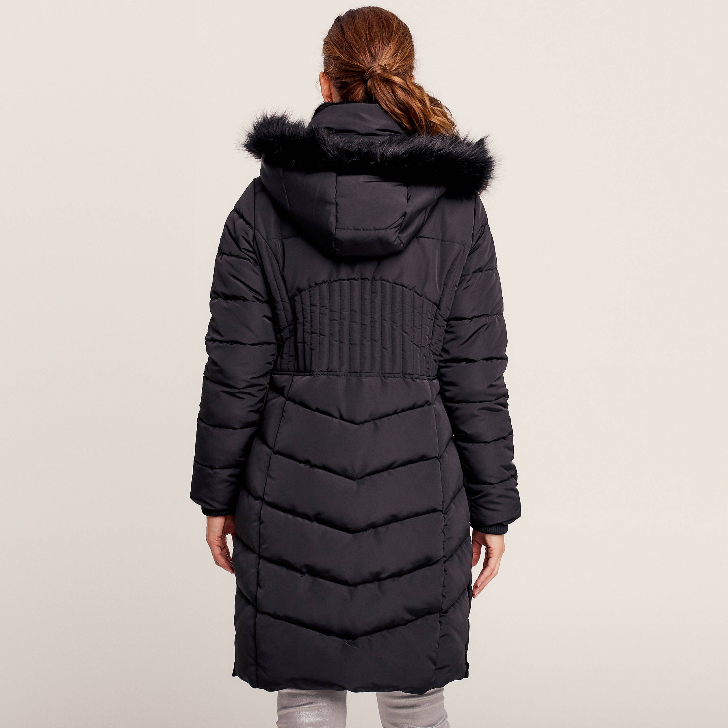 Doudoune déperlante longue à capuche noir femme
