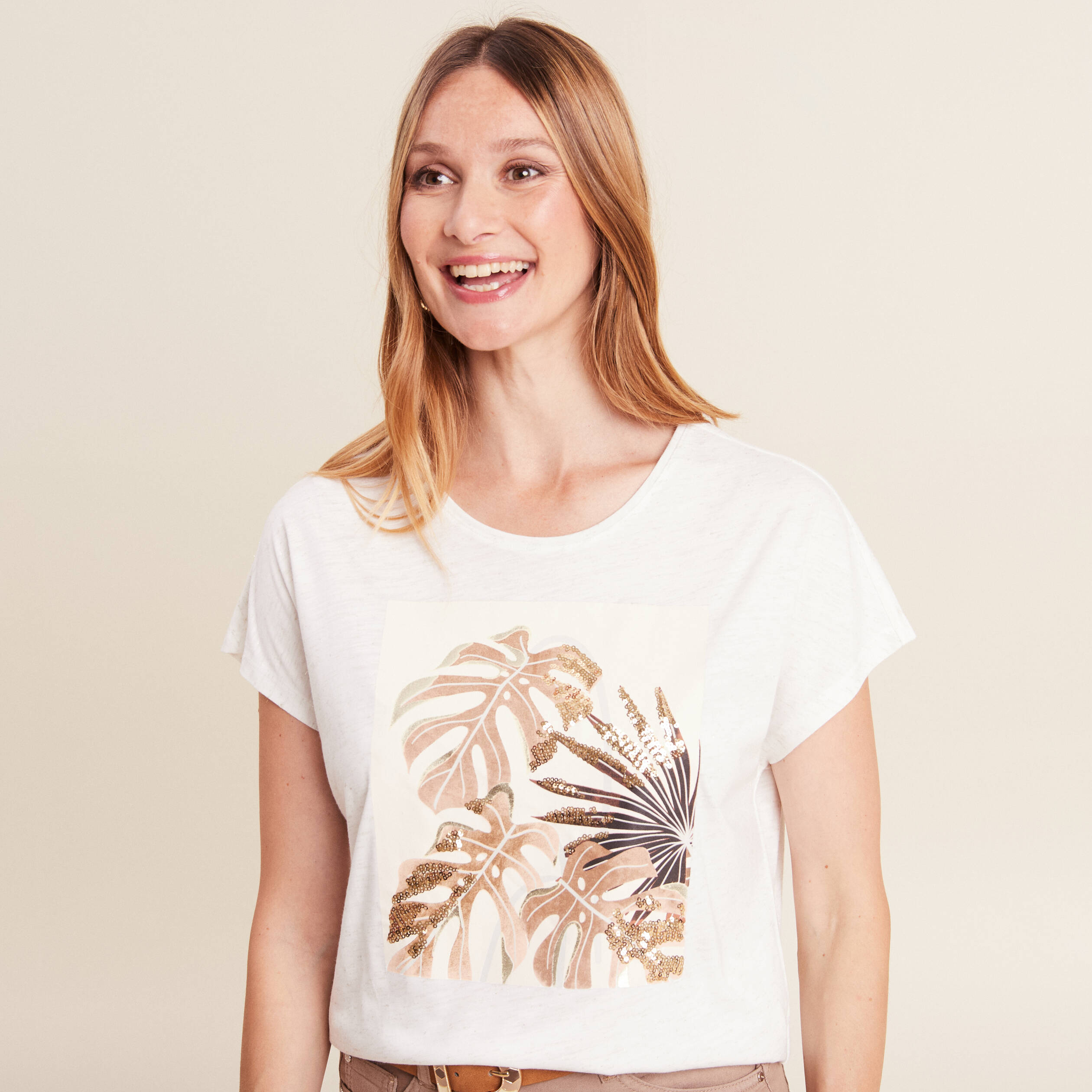 T-shirt manches courtes ecru femme