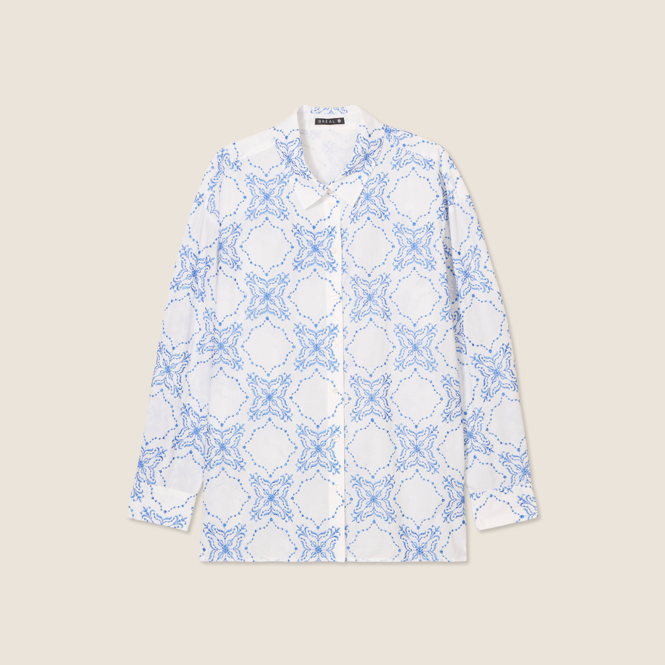 Chemise manches longues brodée bleu femme