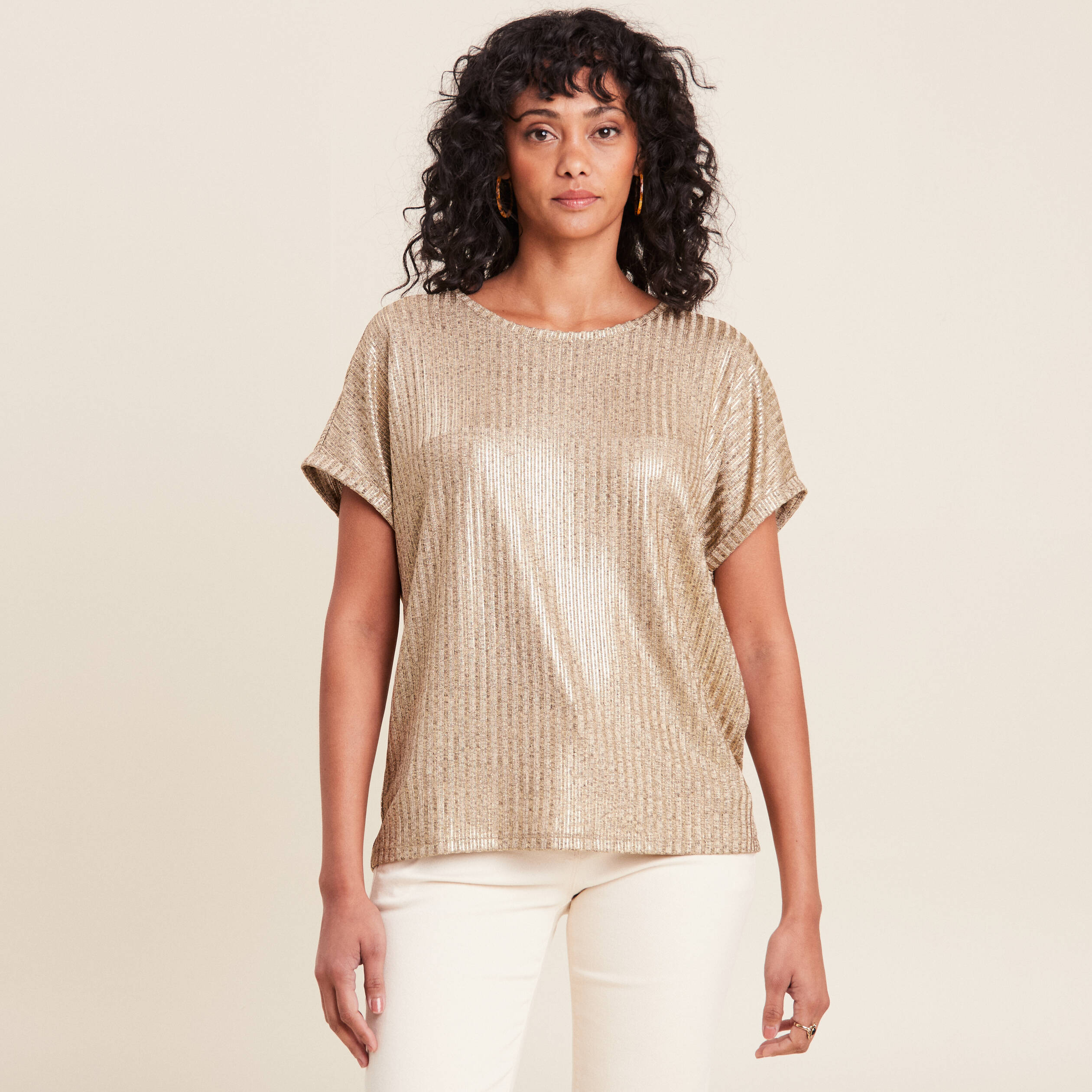 T-shirt manches courtes irisé couleur or femme
