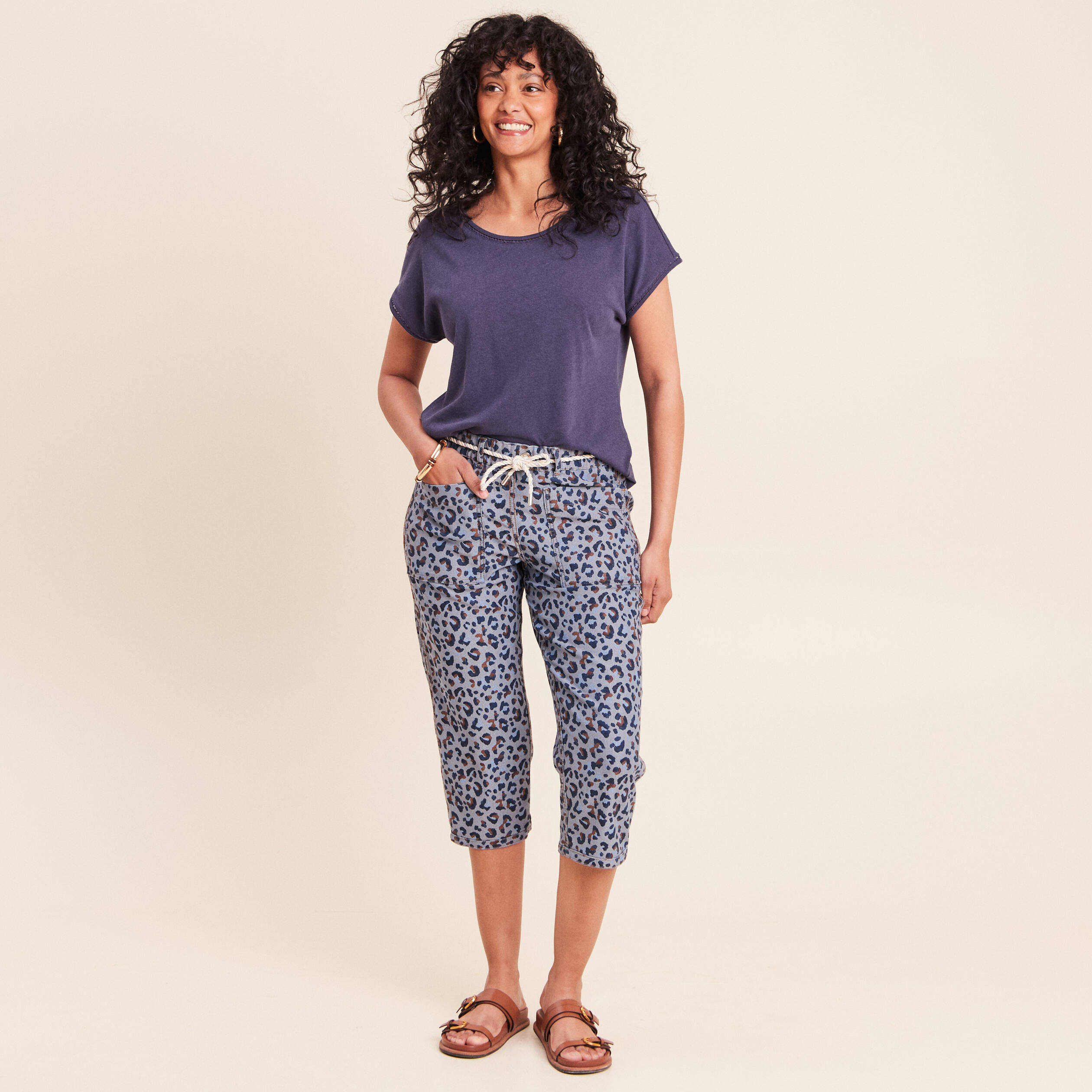 T-shirt col rond manches courtes bleu marine femme