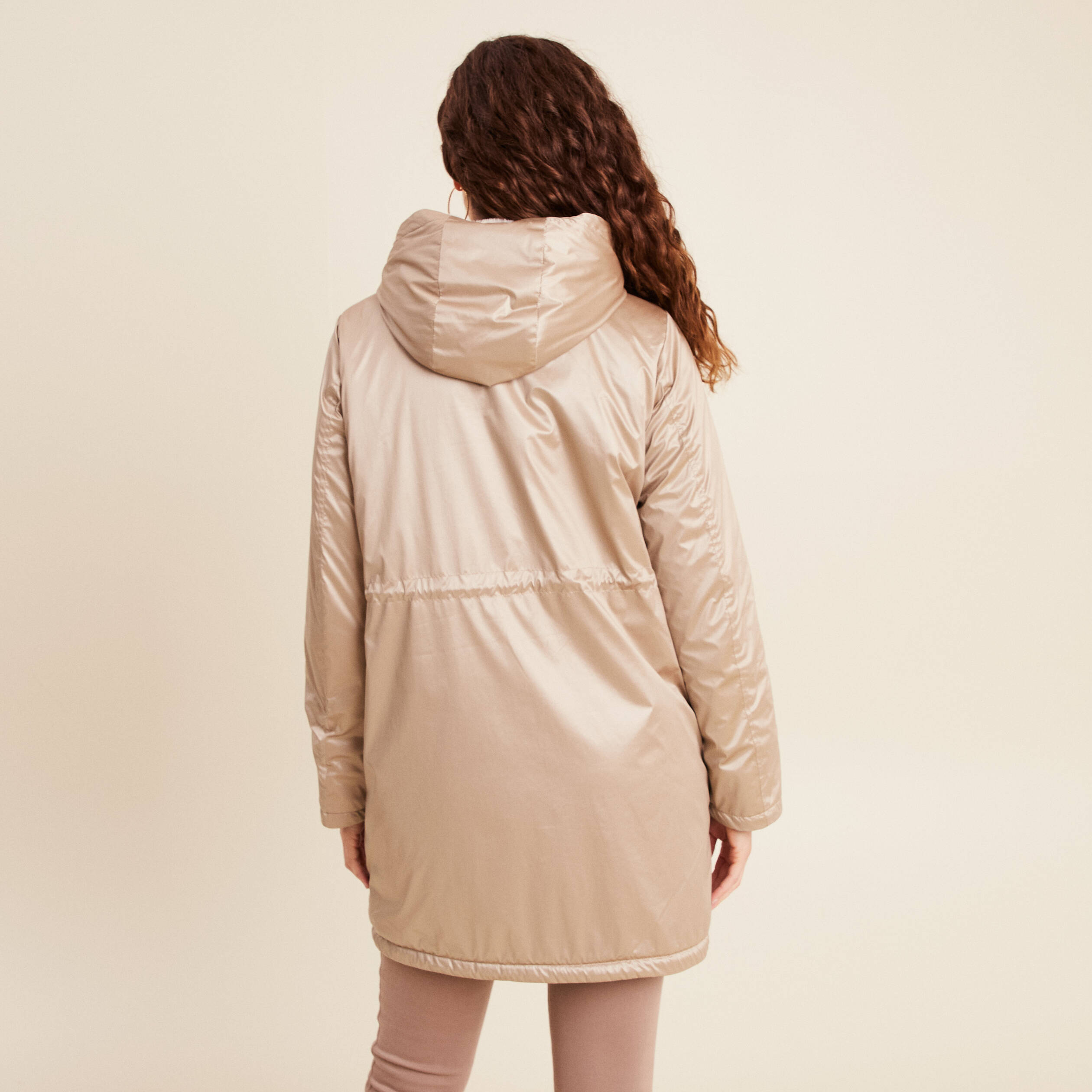 Parka d&eacute;perlante manches longues sable femme
