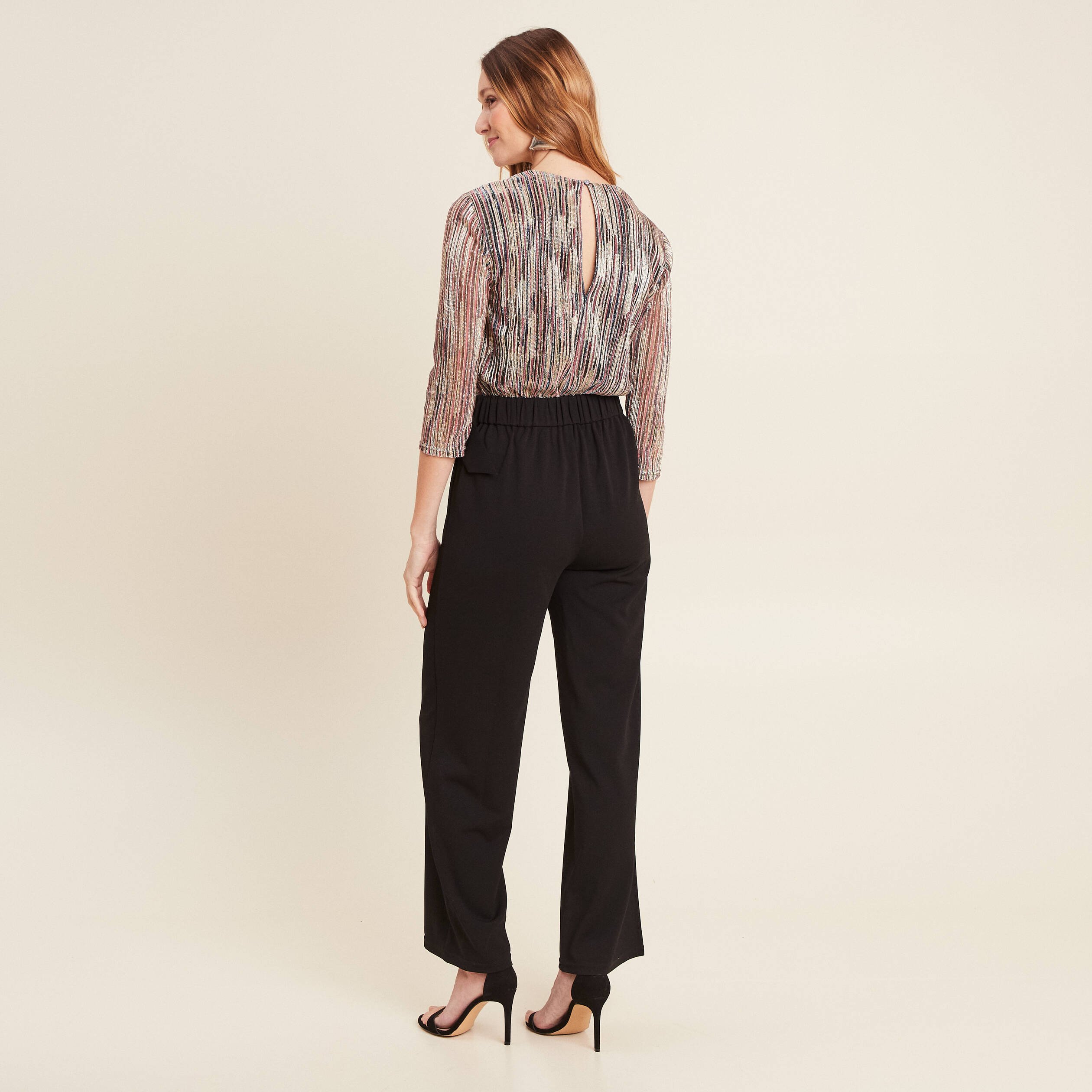 Combinaison pantalon pailletée rose femme