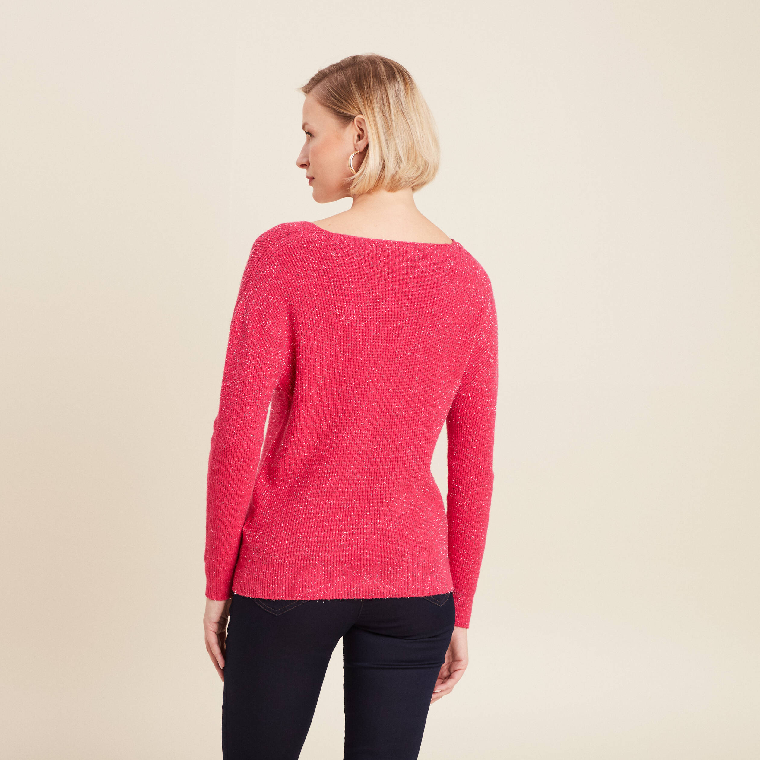 Pull manches longues rose framboise femme