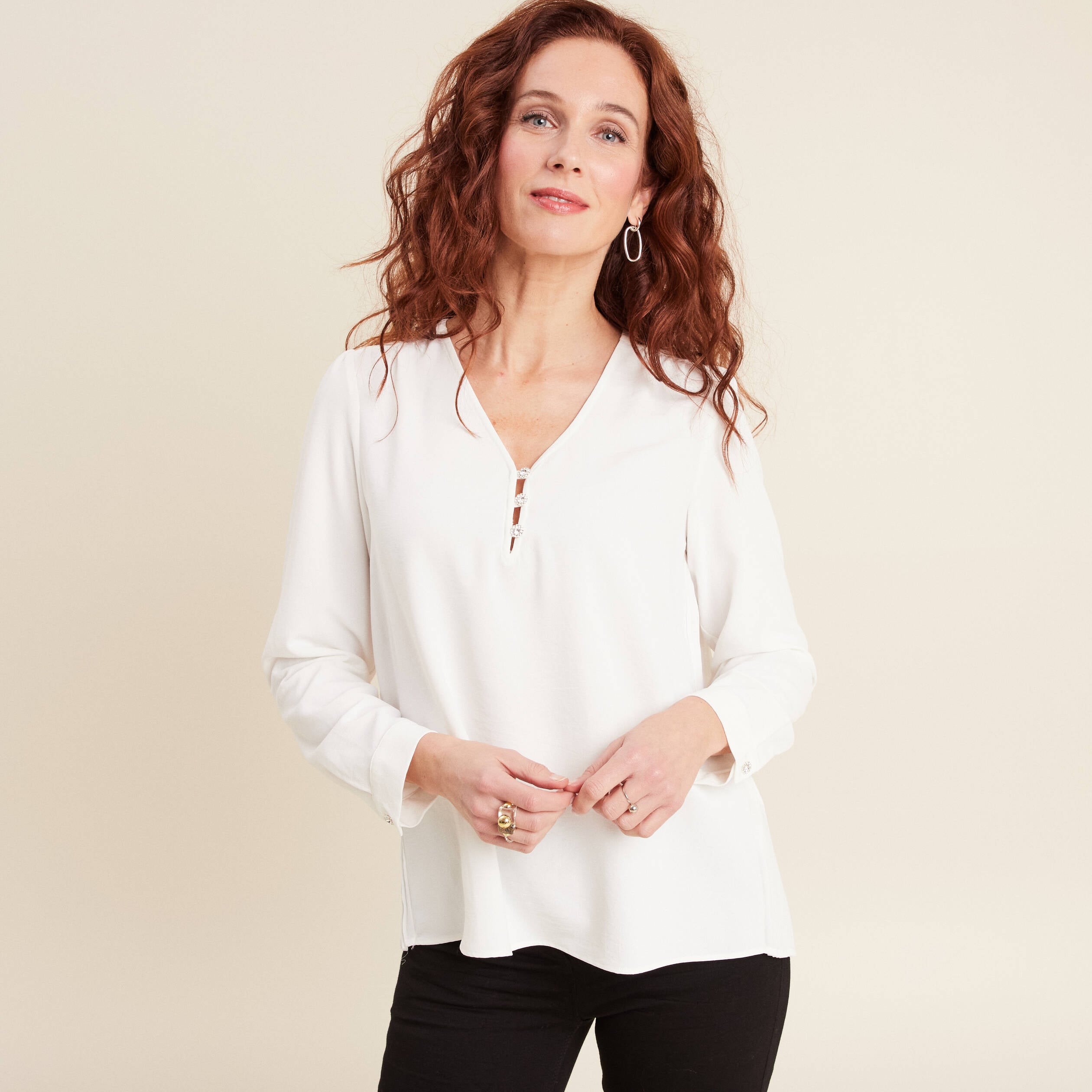 Blouse manches longues ecru femme