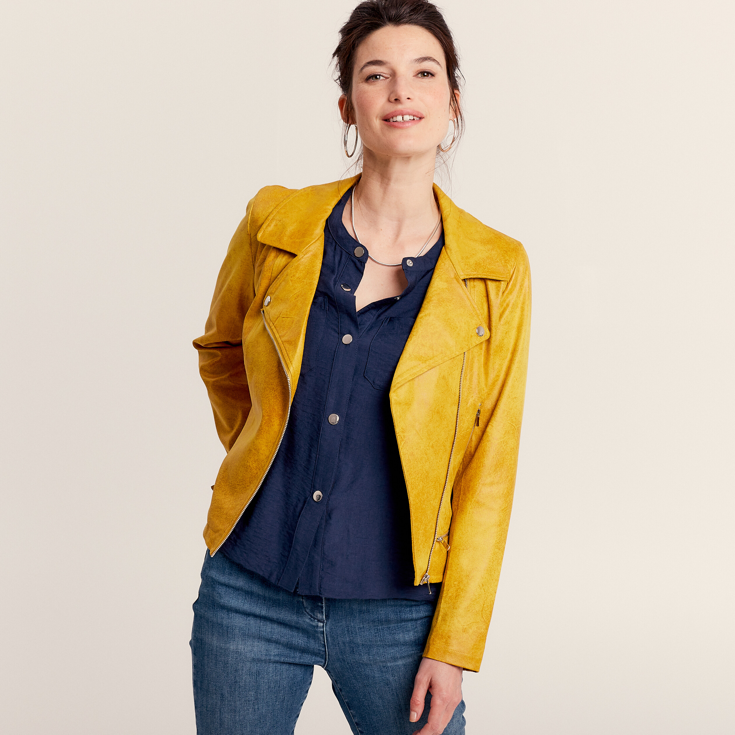 Veste esprit motard zippée vert anis femme