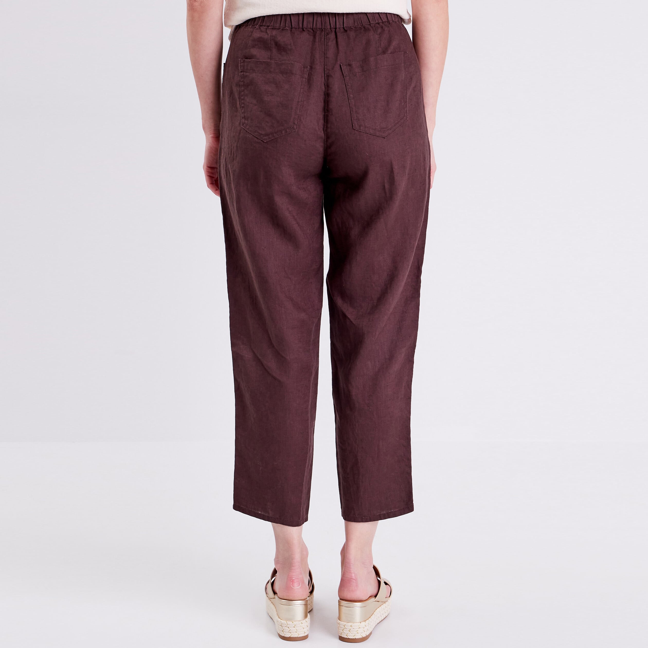 Pantalon battle en lin marron fonc&eacute; femme