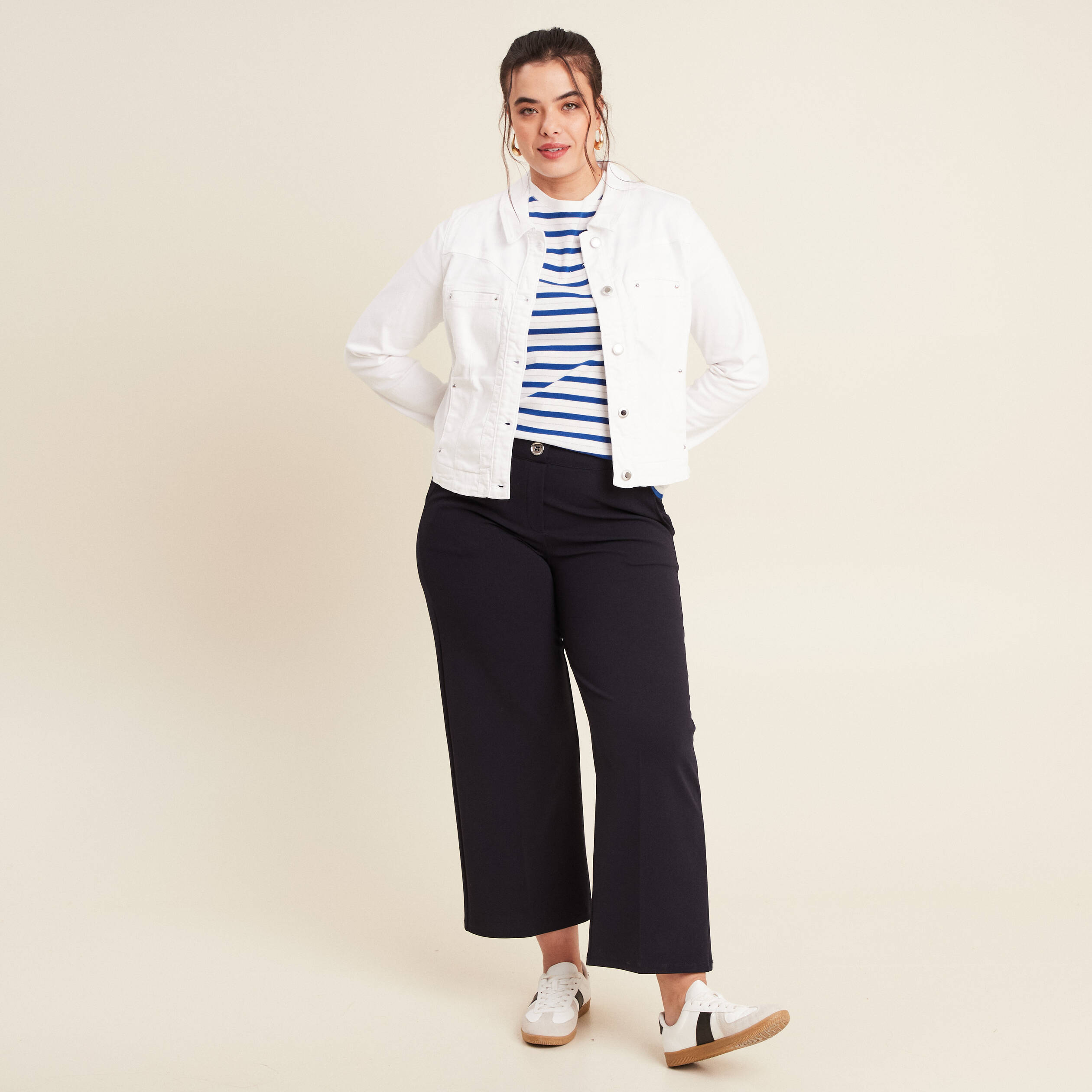 Pantalon coupe large &agrave; pinces bleu fonc&eacute; femme