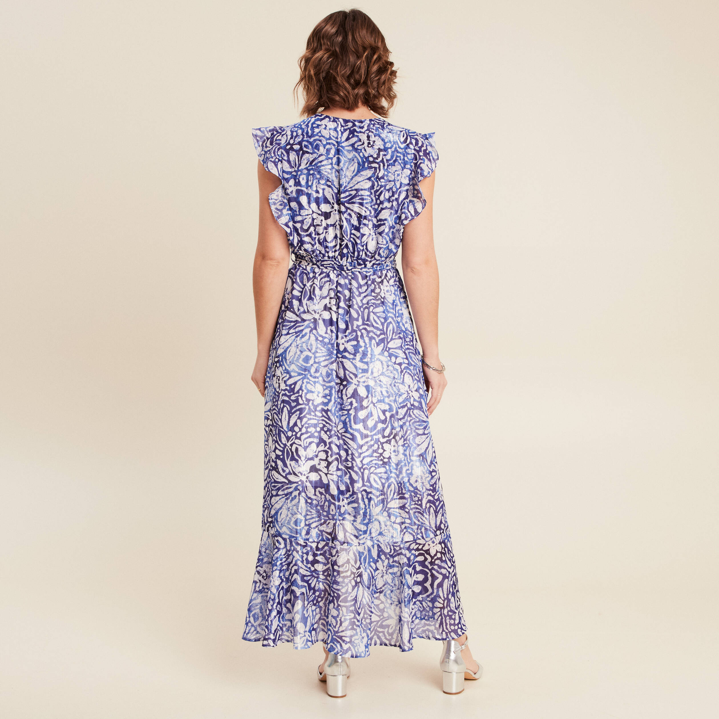 Robe longue portefeuille bleu femme
