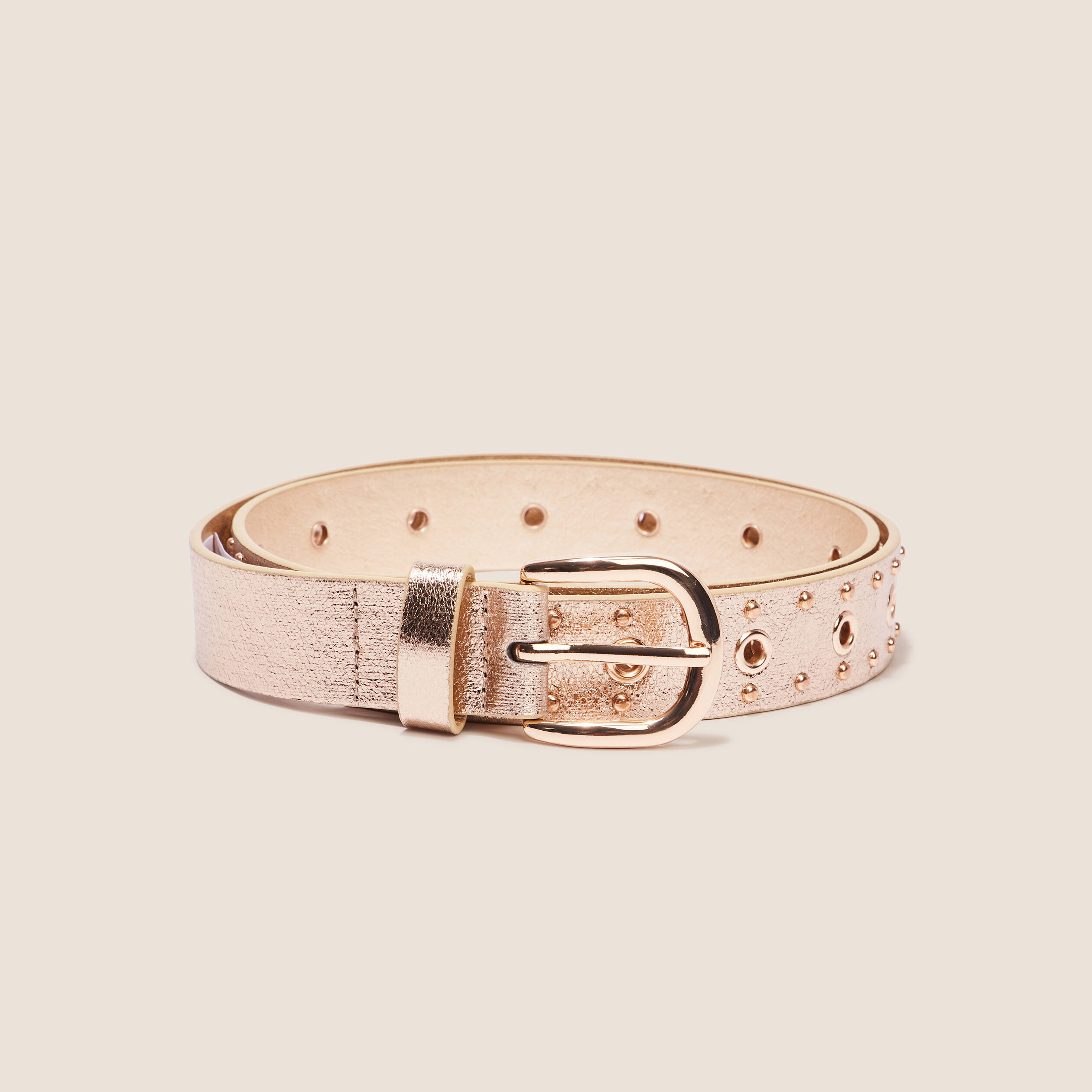 Ceinture métallisée oeillets couleur or femme