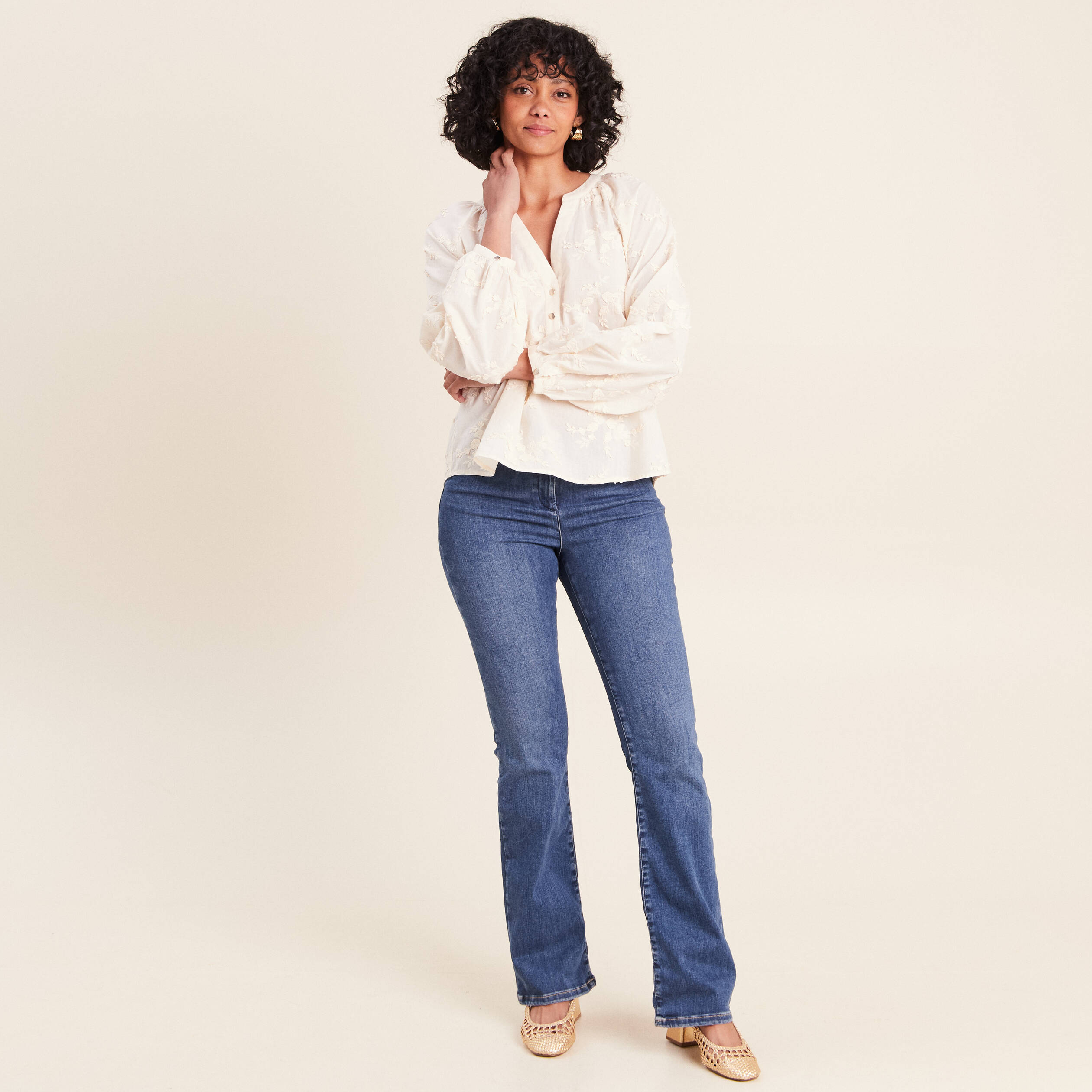 Blouse ample manches longues fluide ecru femme