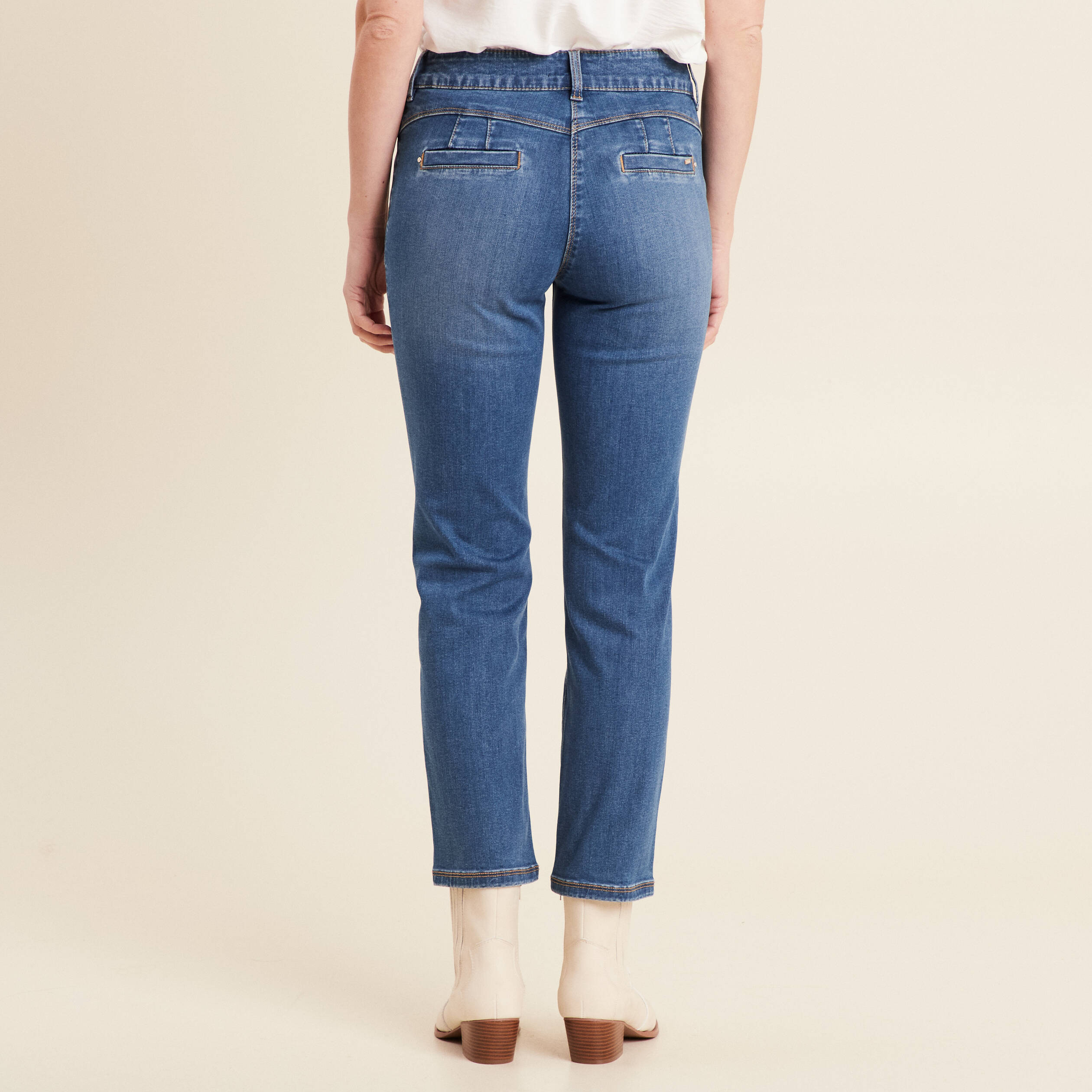 Jean droit 7/8ème à pont denim stone femme