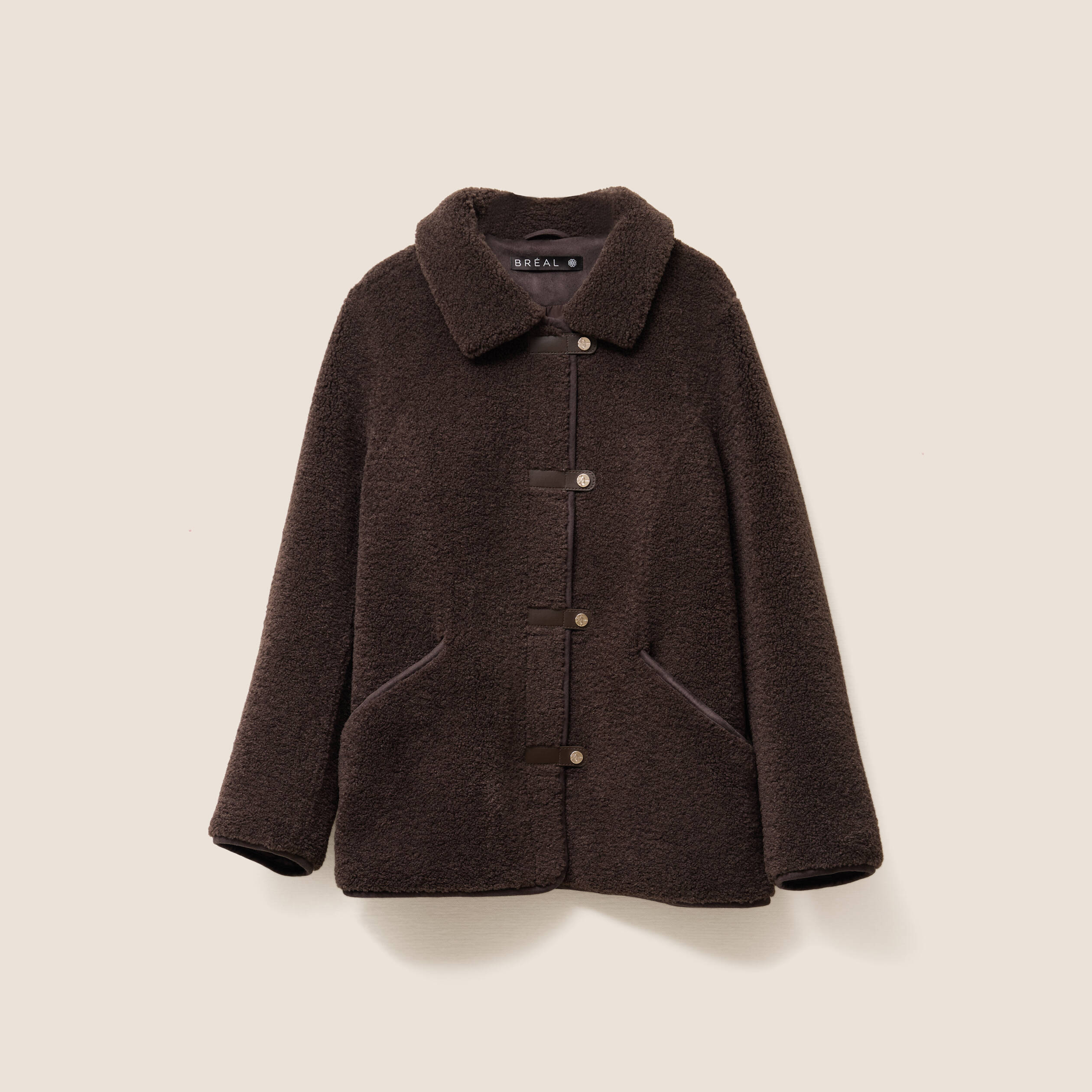 Manteau droit effet mouton marron fonc&eacute; femme