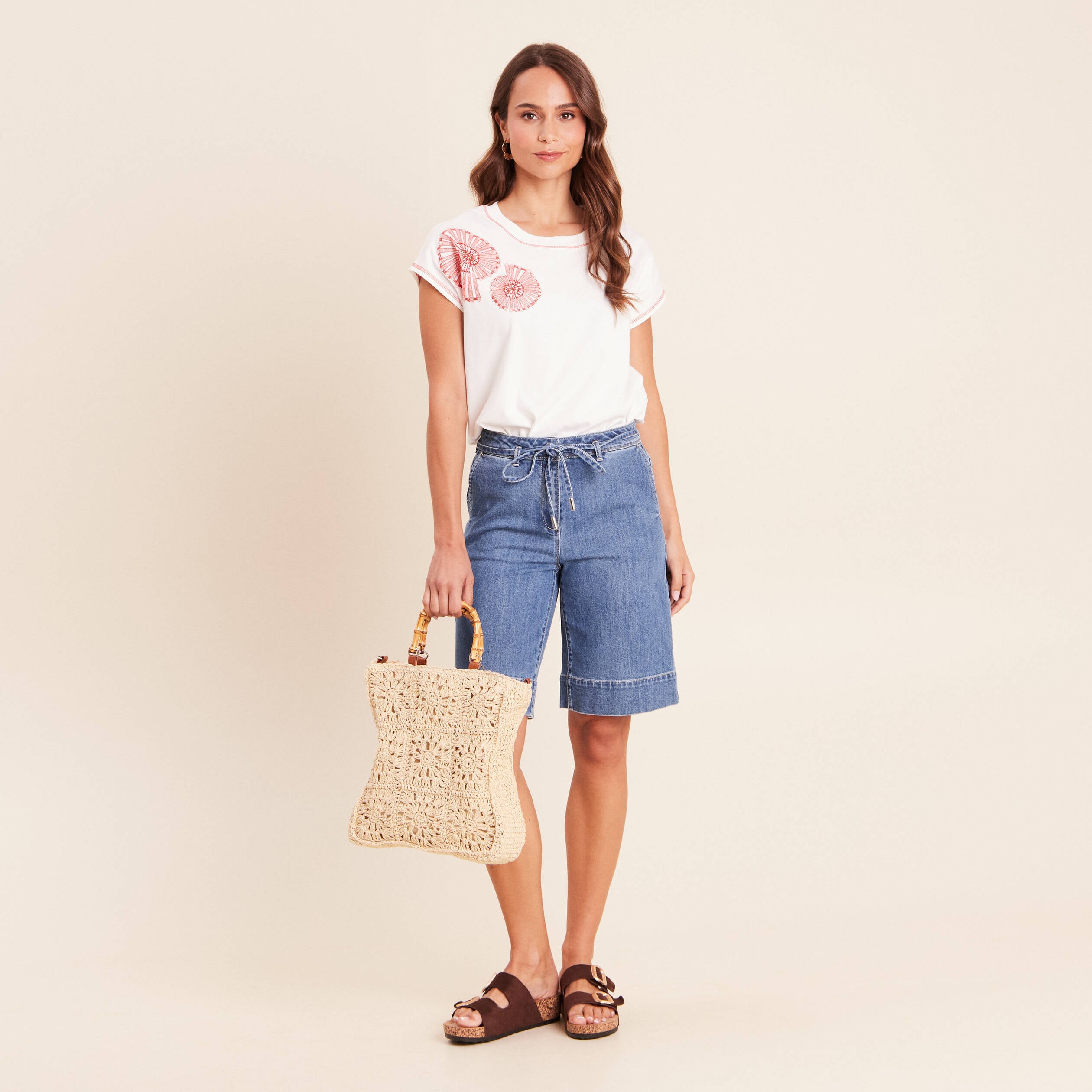 Bermuda en jean denim stone femme