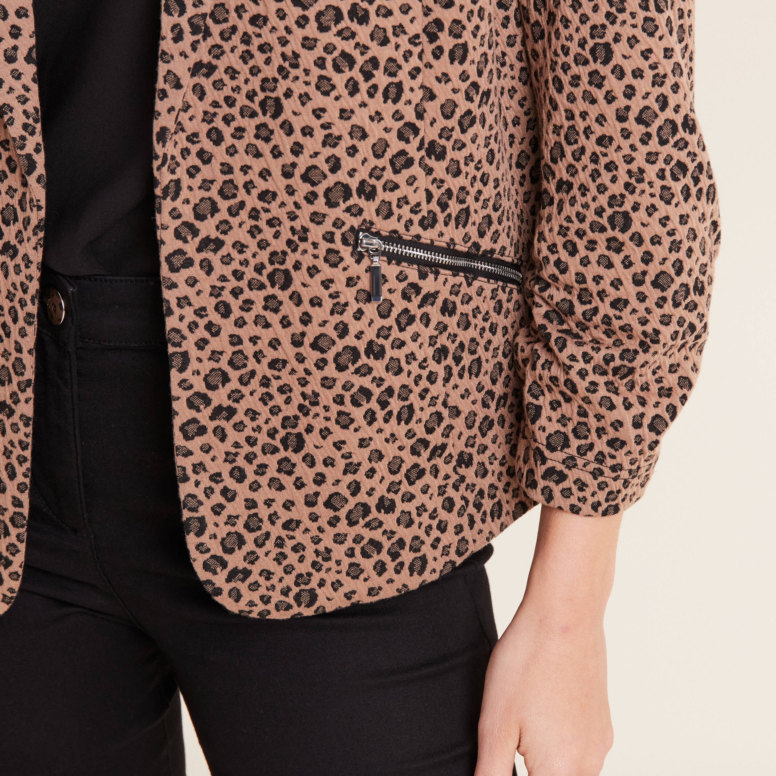 Veste tailleur col ch&acirc;le beige femme