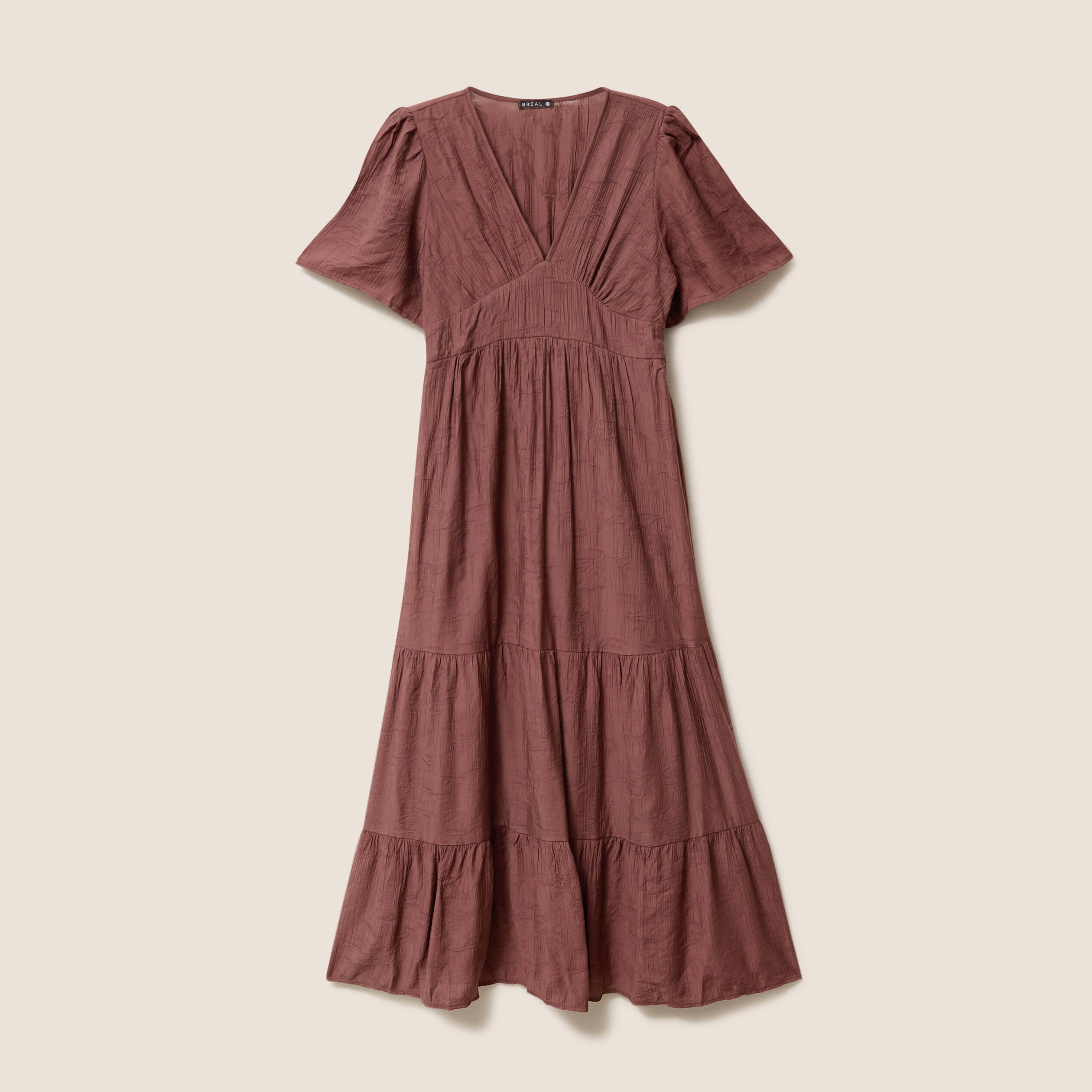 Robe &eacute;vas&eacute;e col v doubl&eacute;e marron fonc&eacute; femme