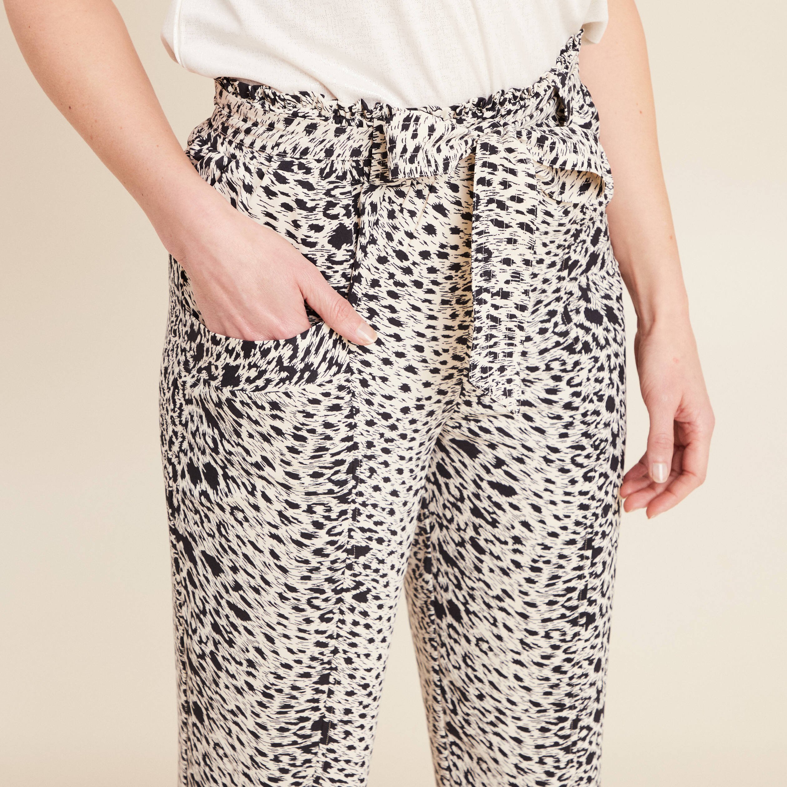 pantalon flou taille haute ivoire femme Pantalon flou taille haute ivoire femme
