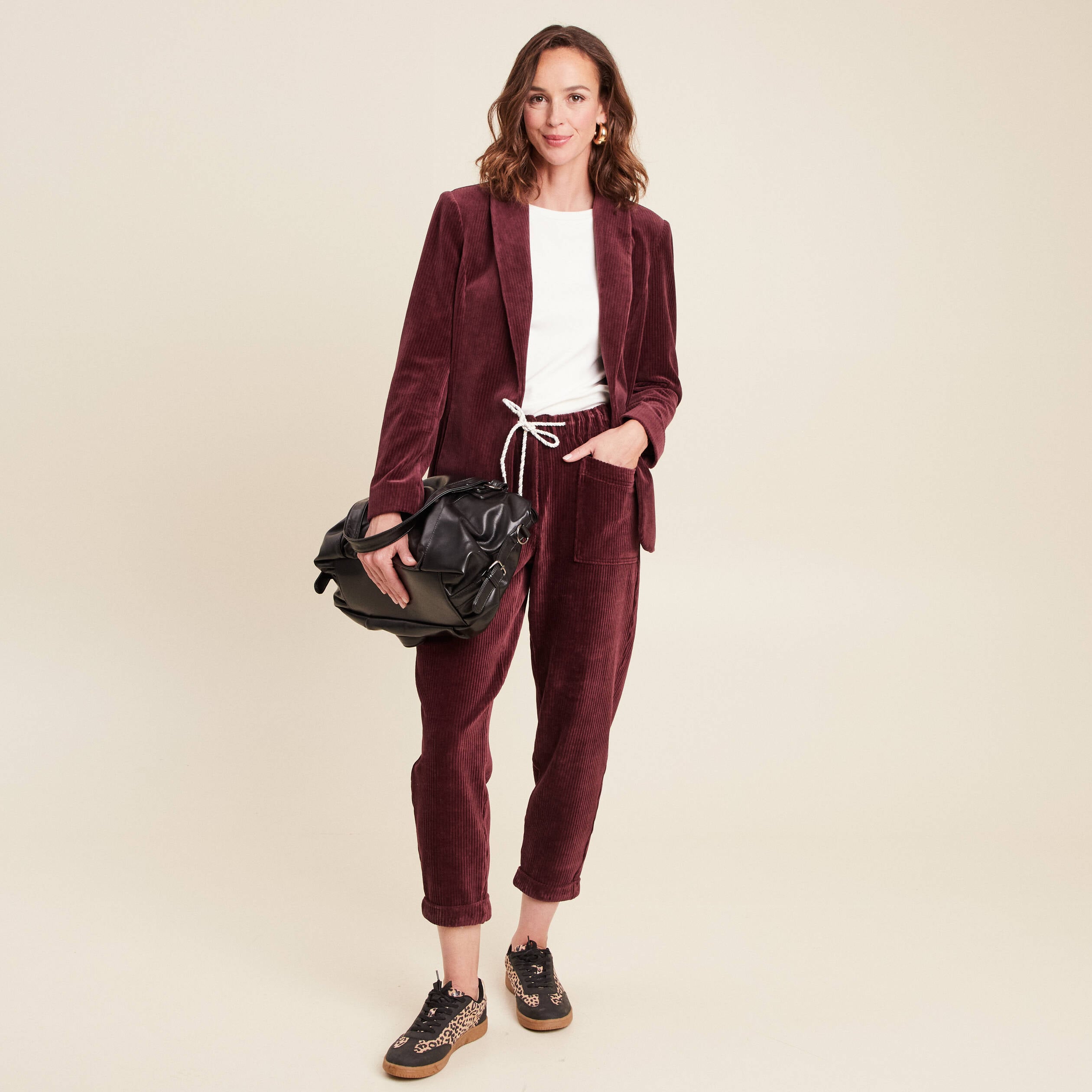 Veste tailleur velours bordeaux femme