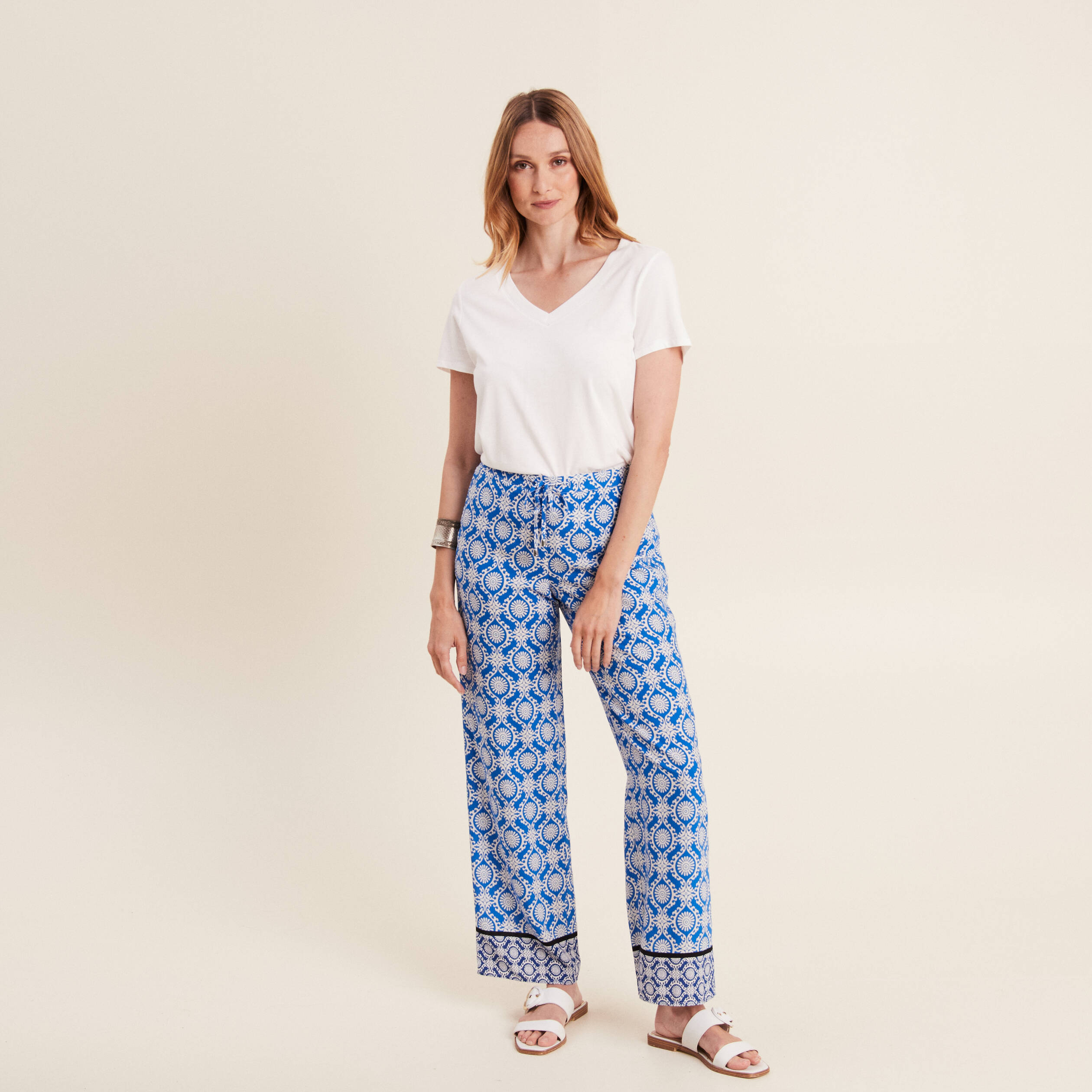 Pantalon flou bleu femme