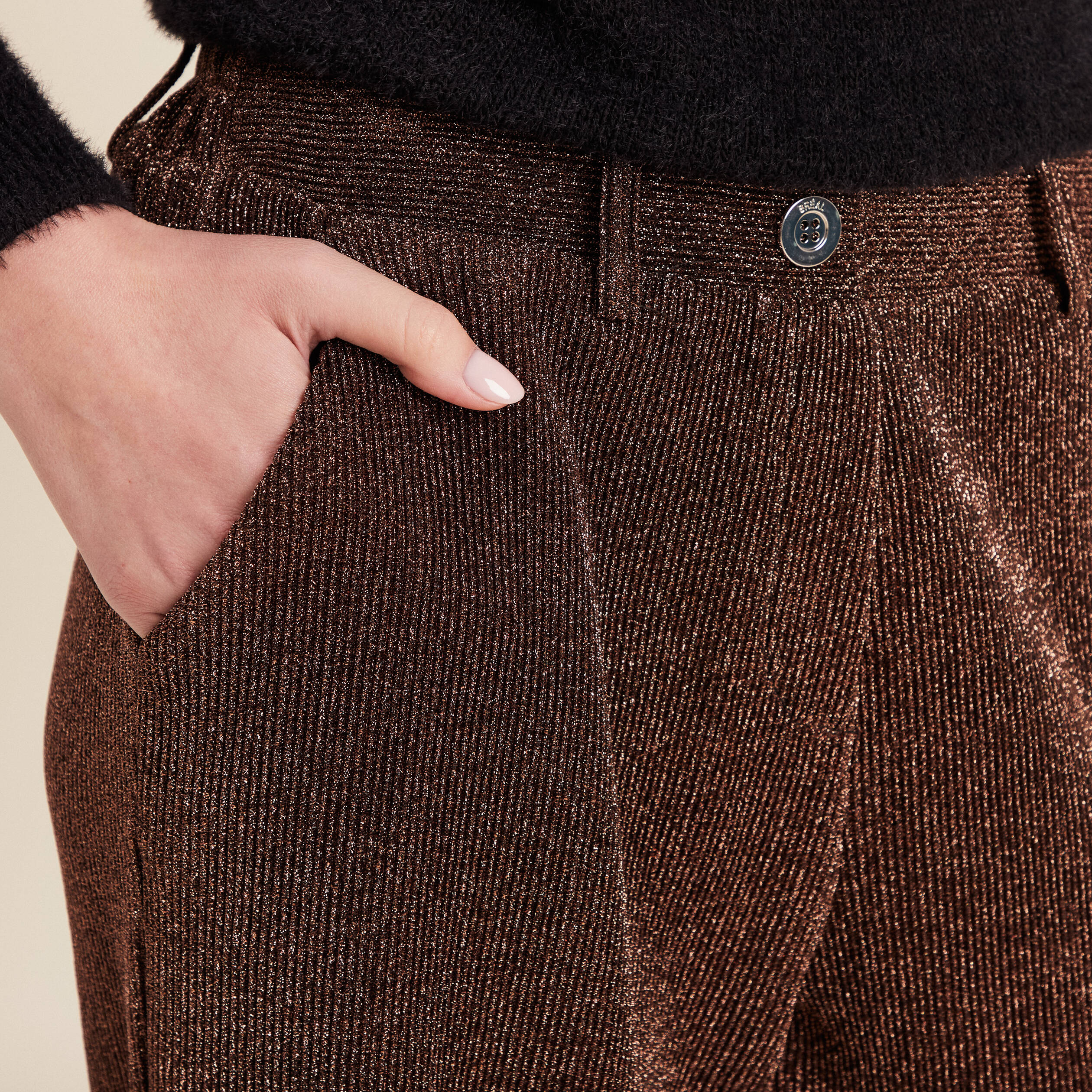 Pantalon flou effet tricoté couleur cuivre femme