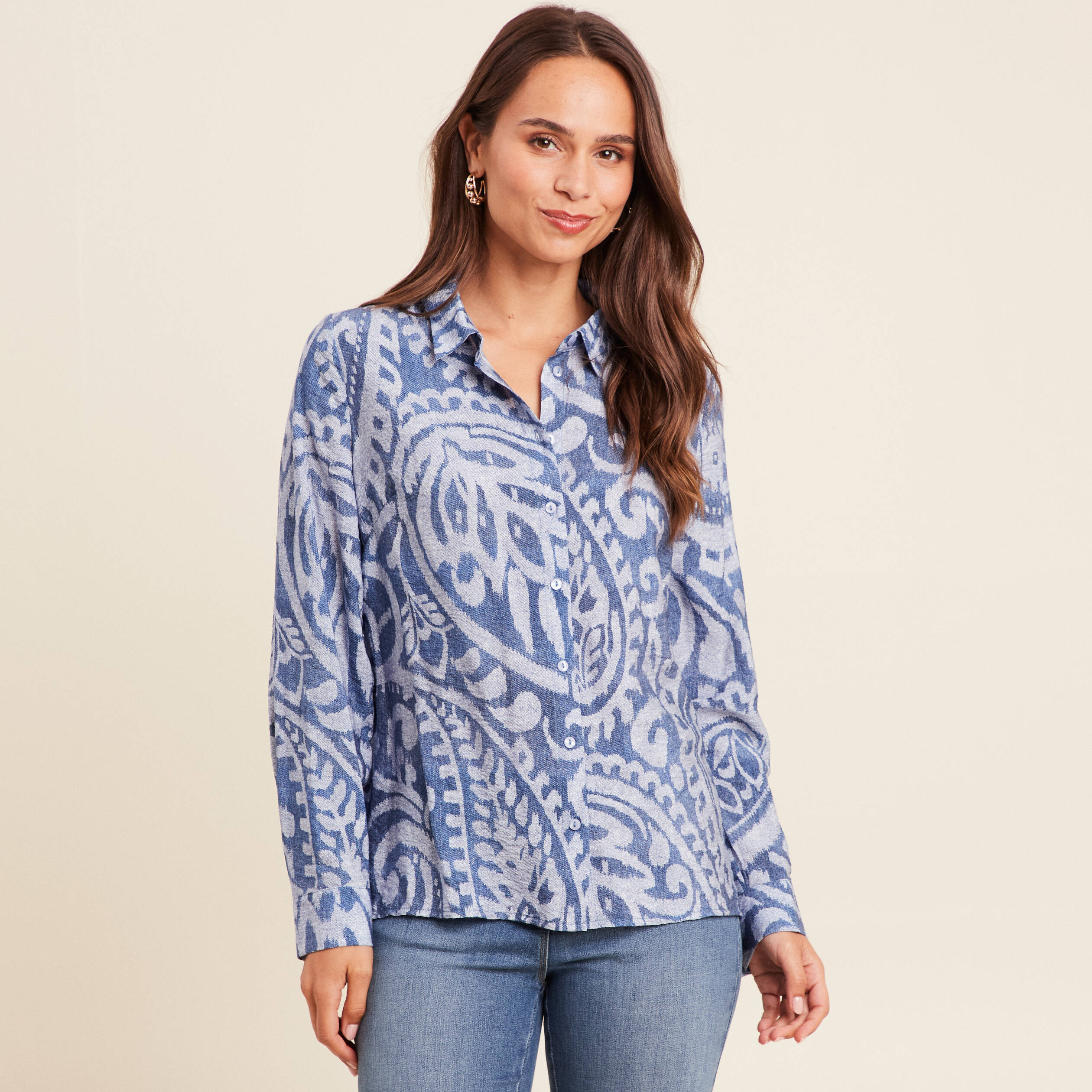 chemise manches longues fluide bleu femme Chemise manches longues fluide bleu femme
