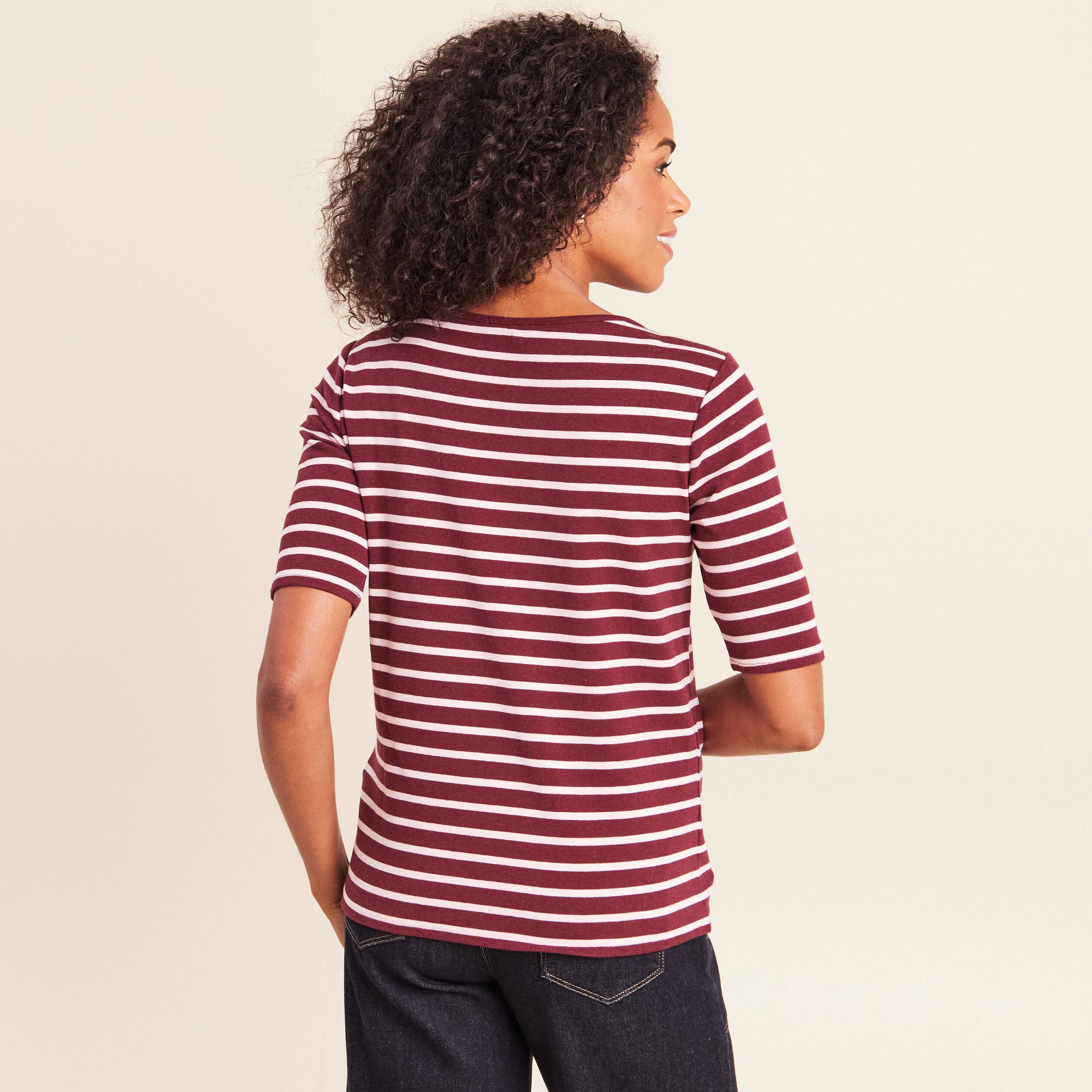 T-shirt col bateau rose femme