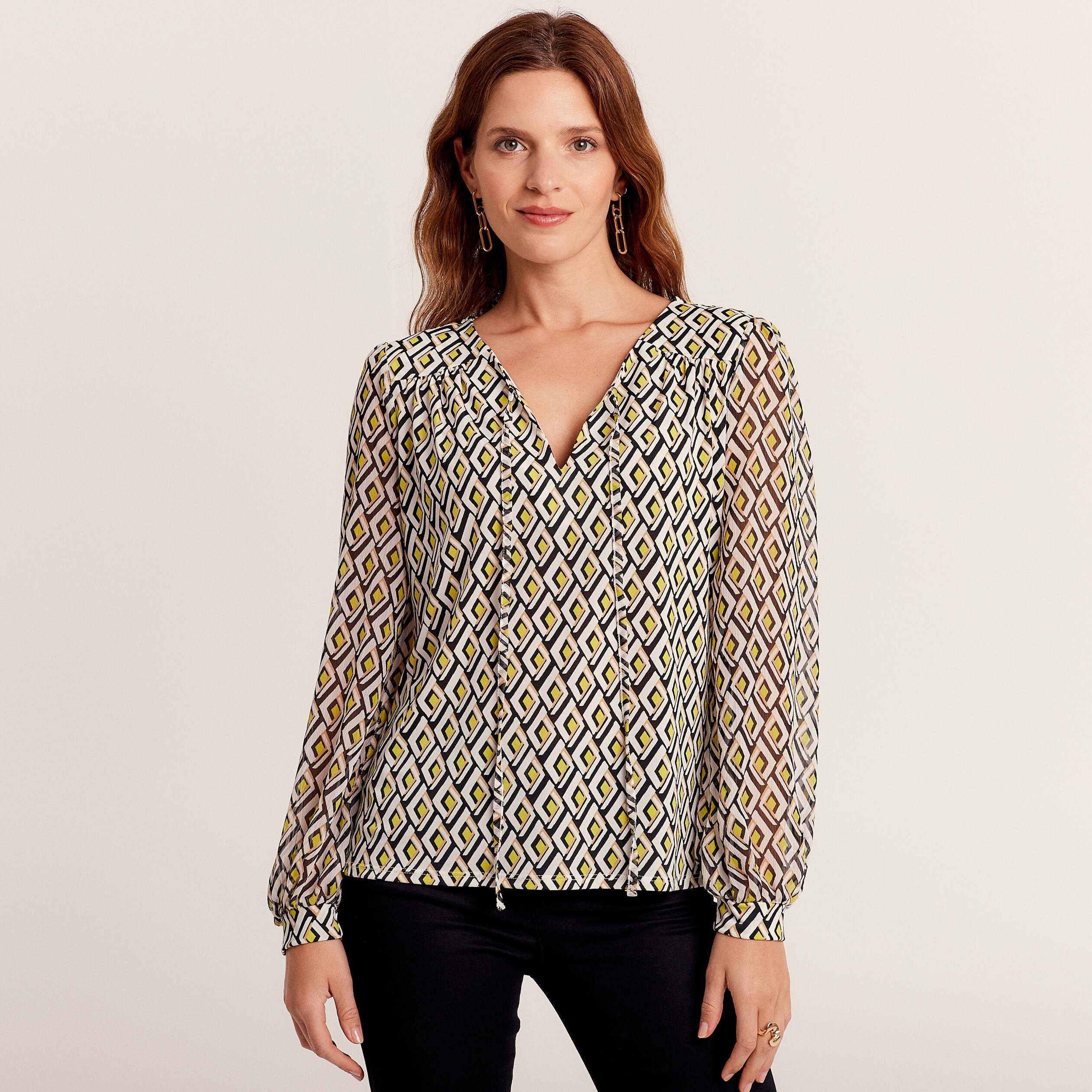 T-shirt manches longues vert anis femme