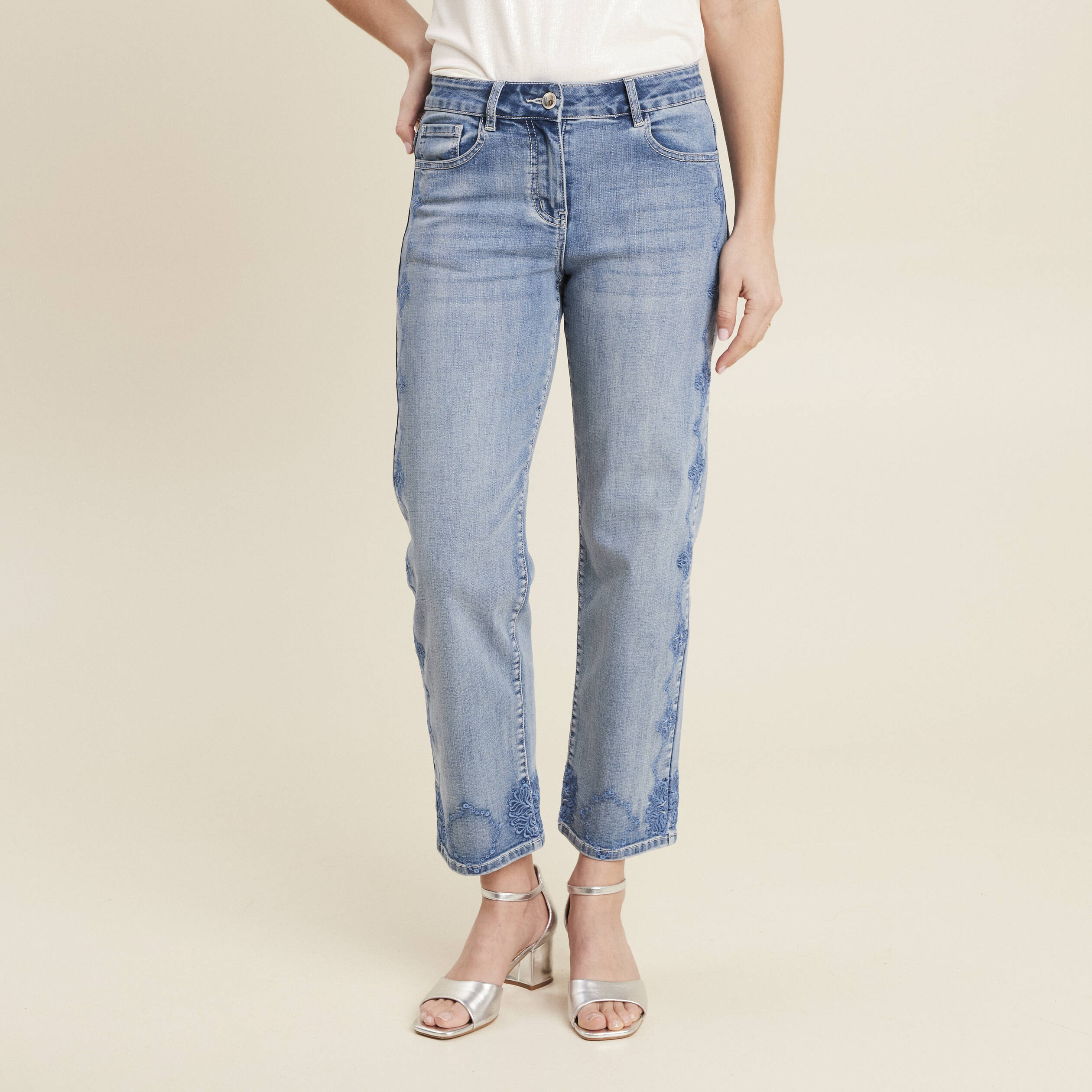 Jean large 7/8ème denim double stone femme