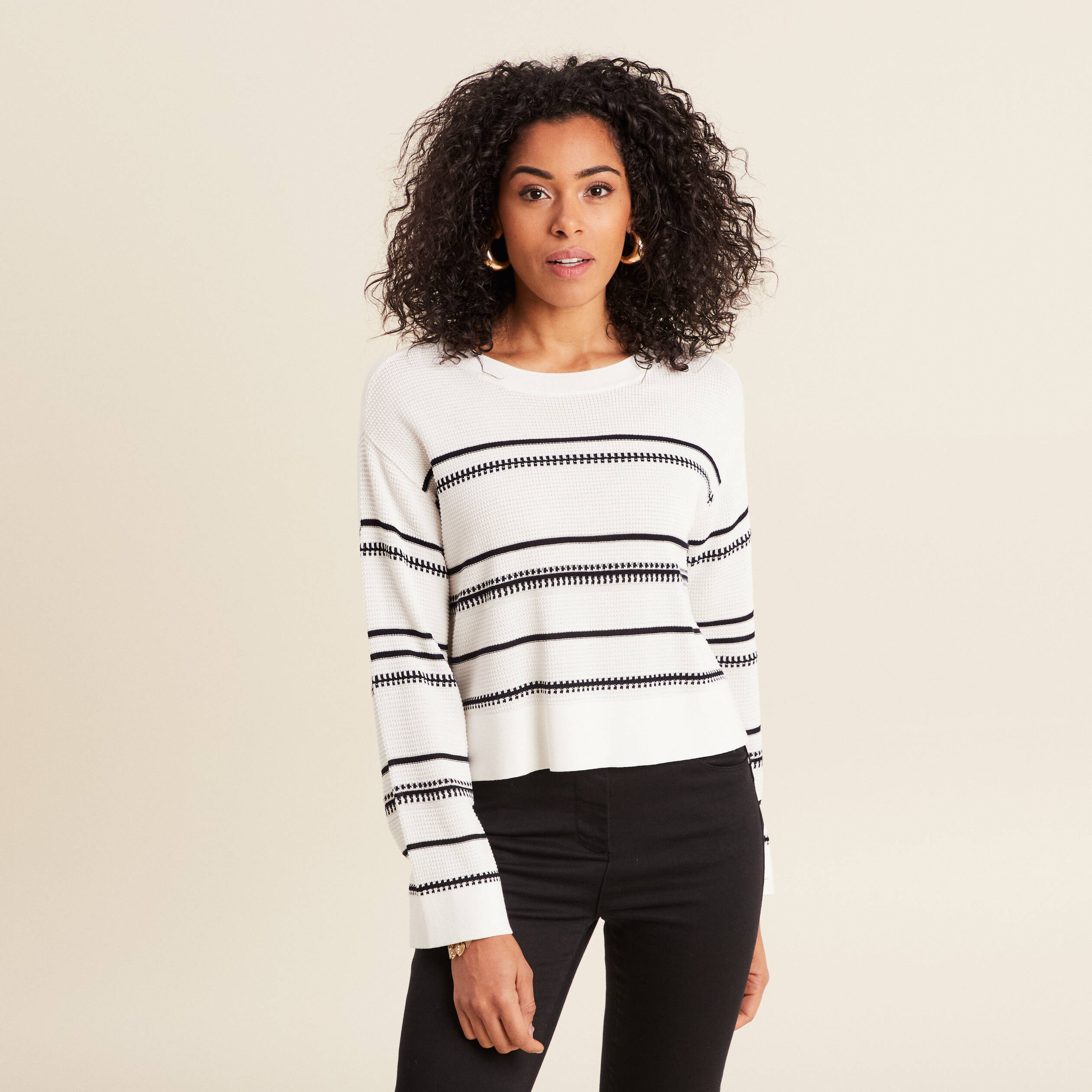 Pull manches longues blanc femme