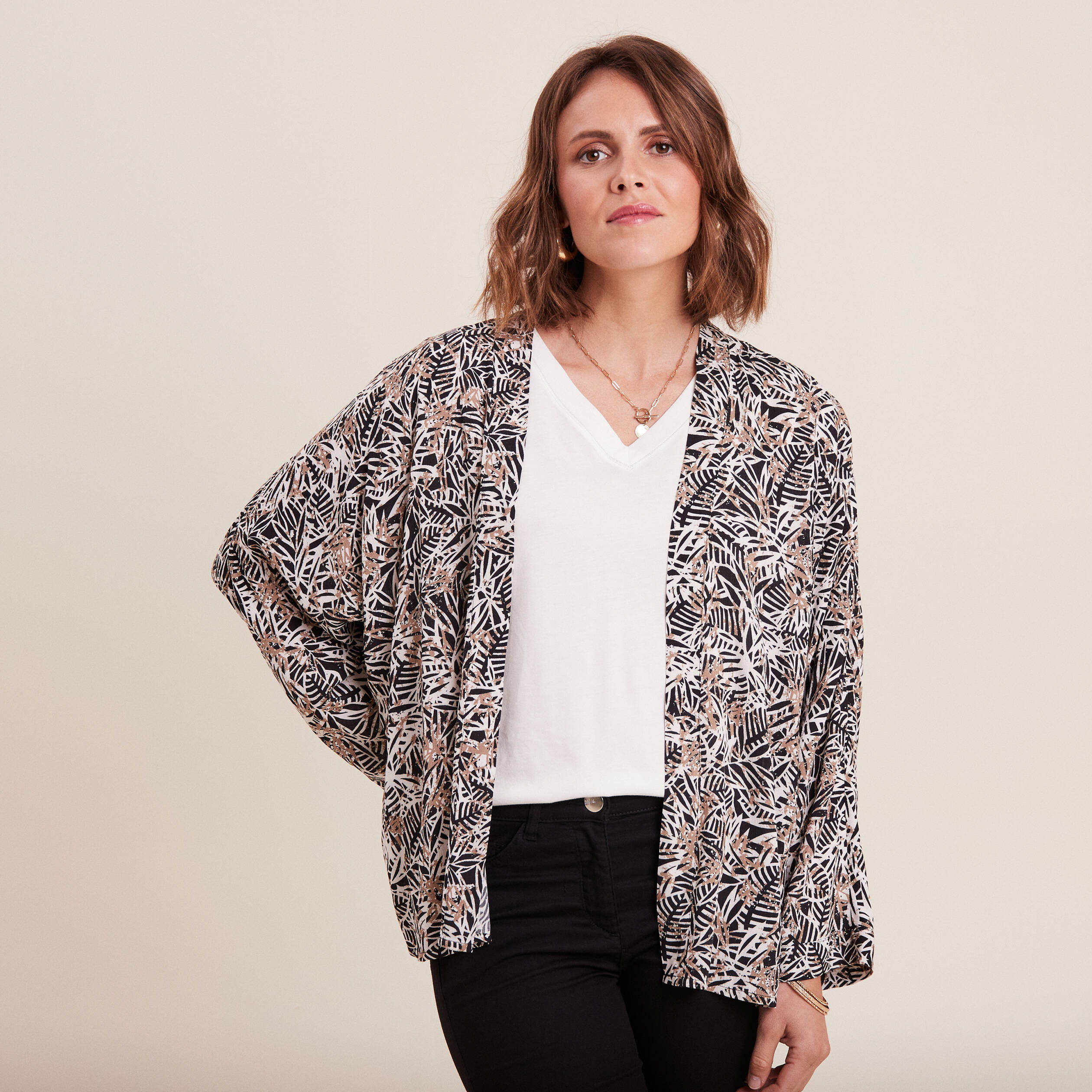 Kimono manches longues noir femme