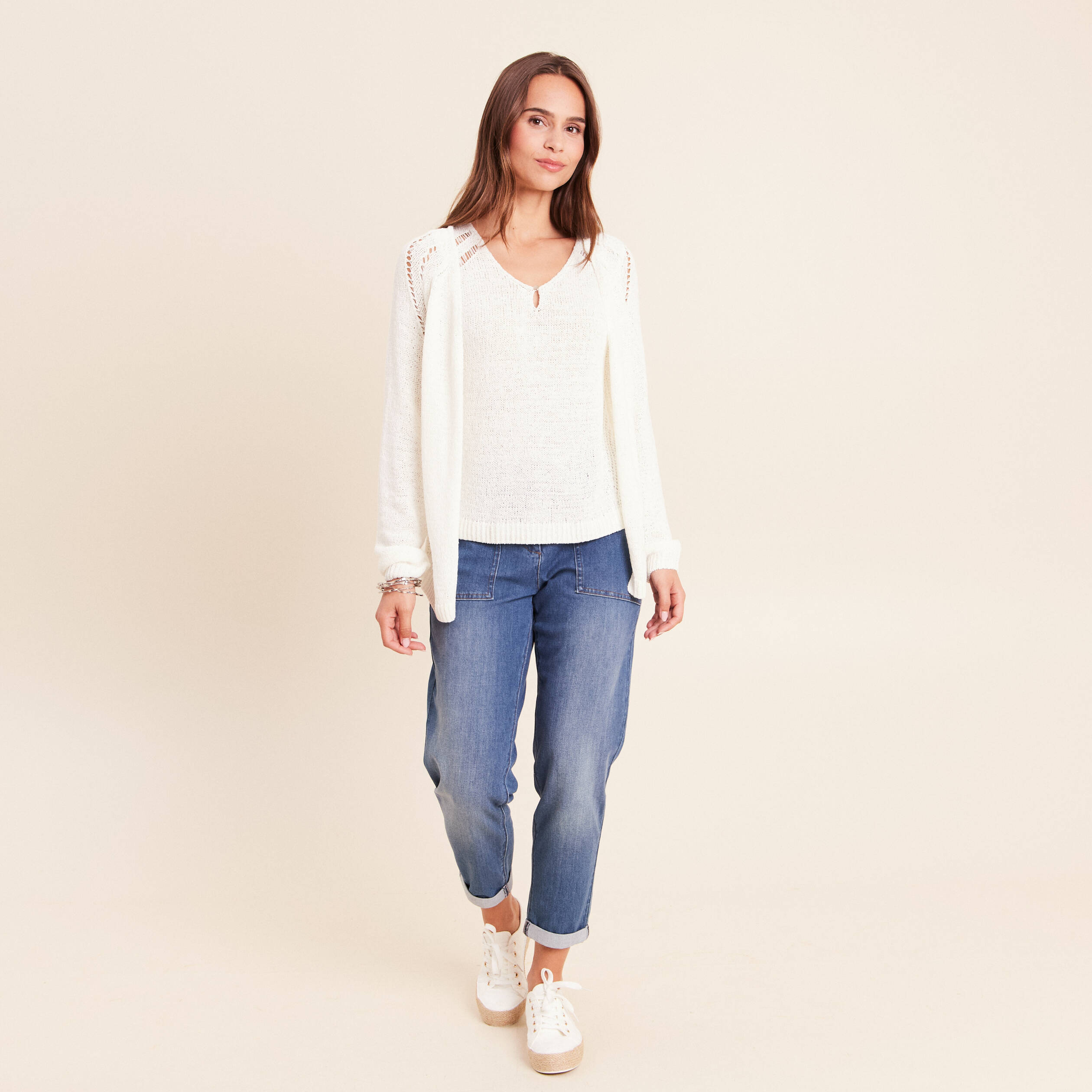 Gilet manches longues blanc femme