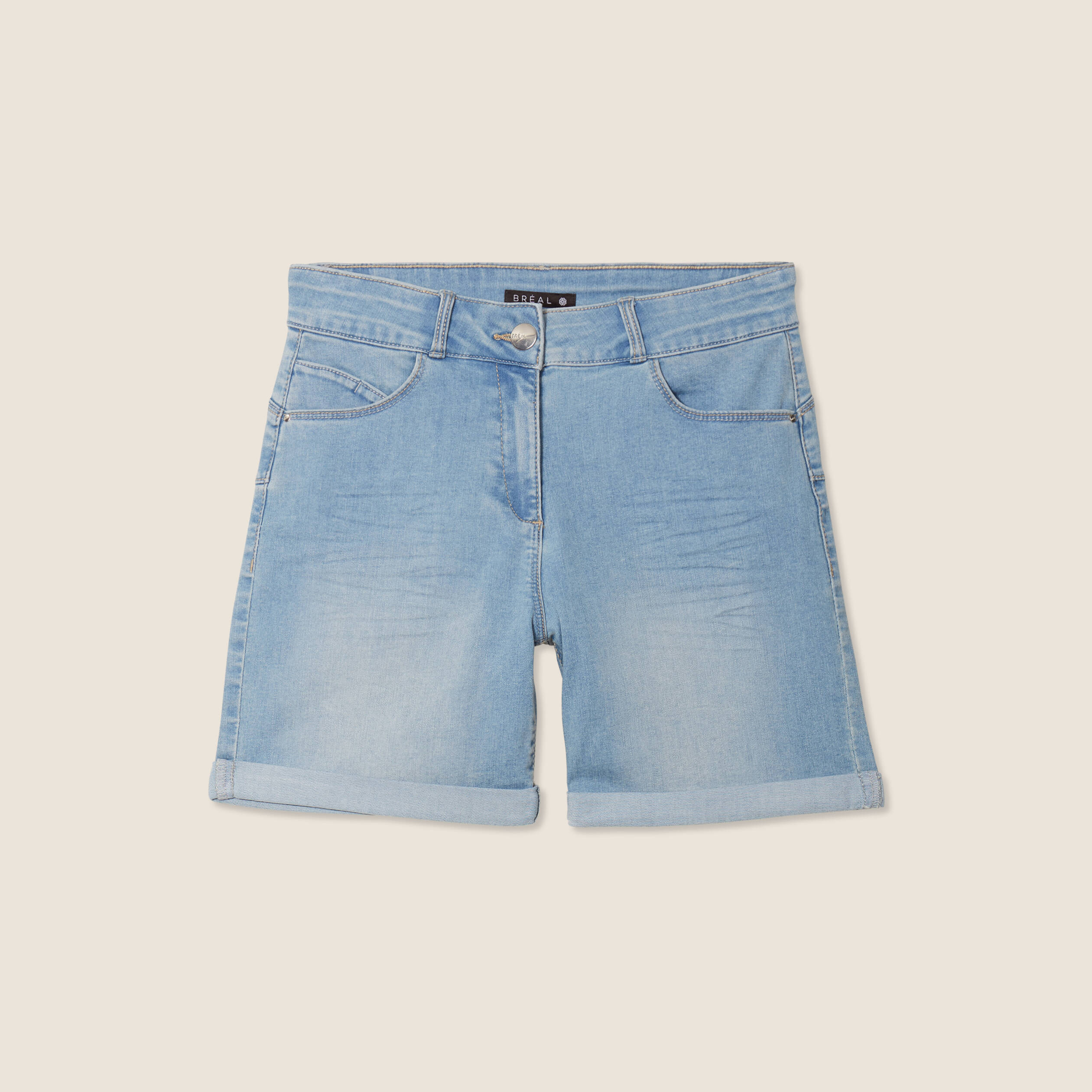 Short droit taille standard denim baby bleu femme