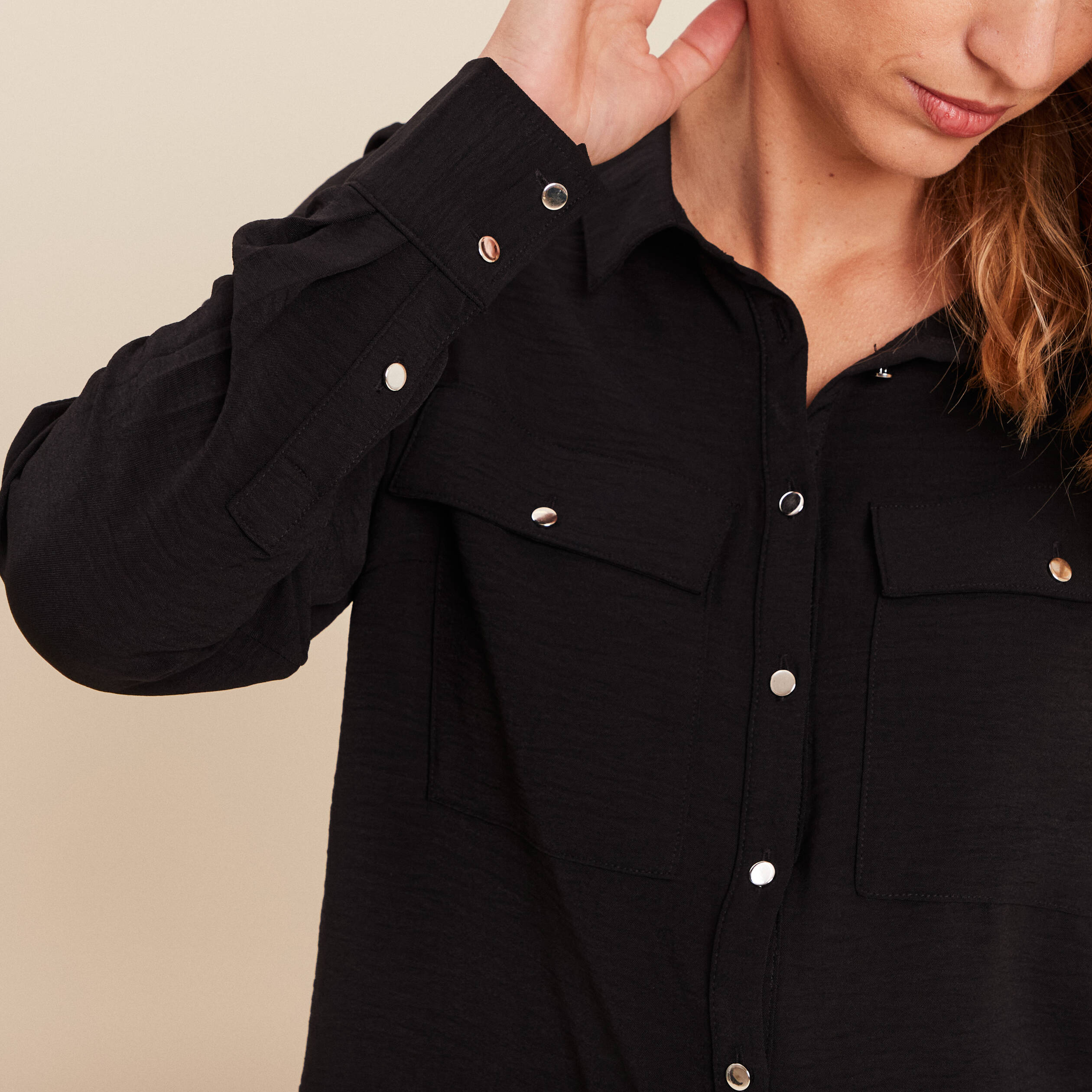 Chemise manches longues noir femme Bréal