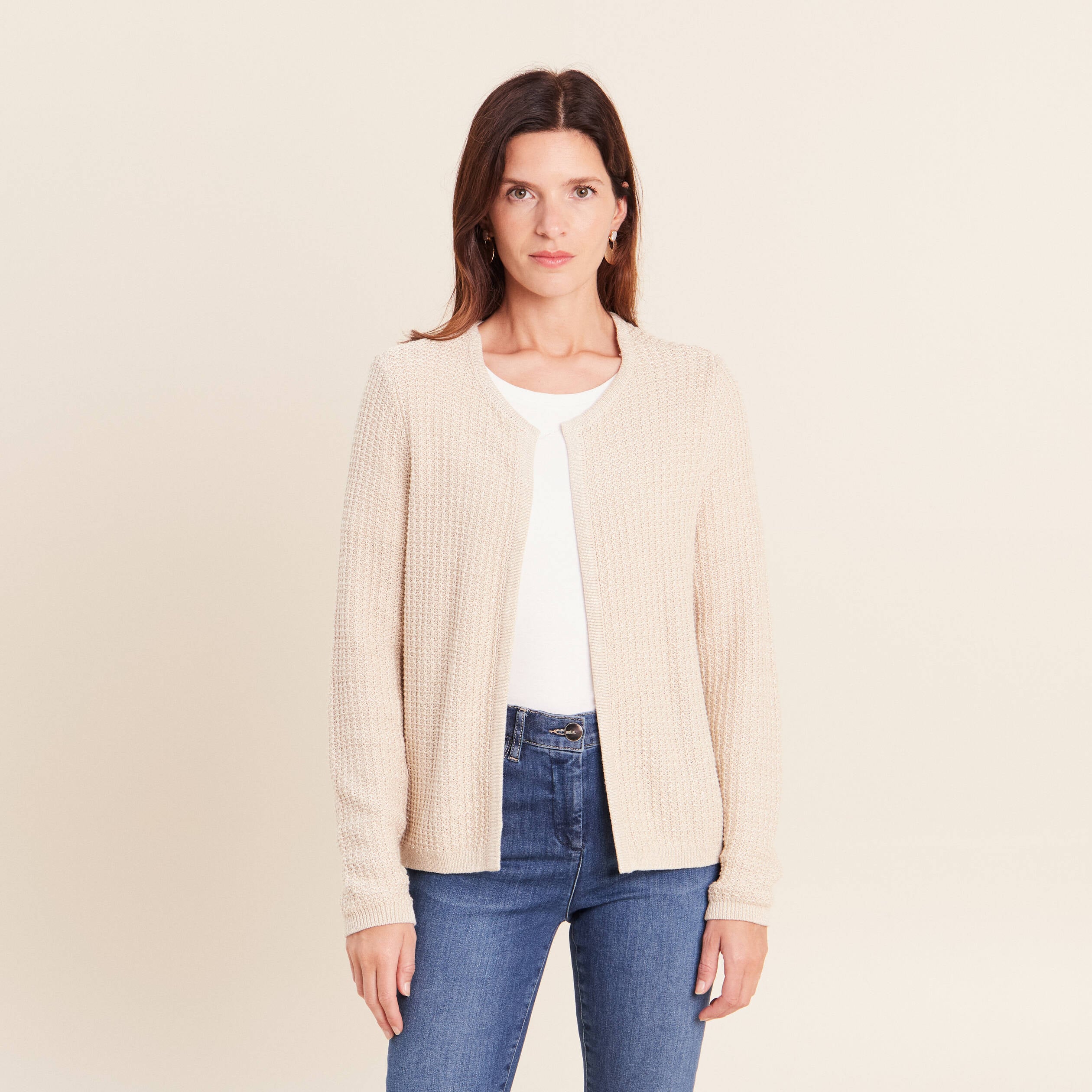 Gilet col rond couleur or femme