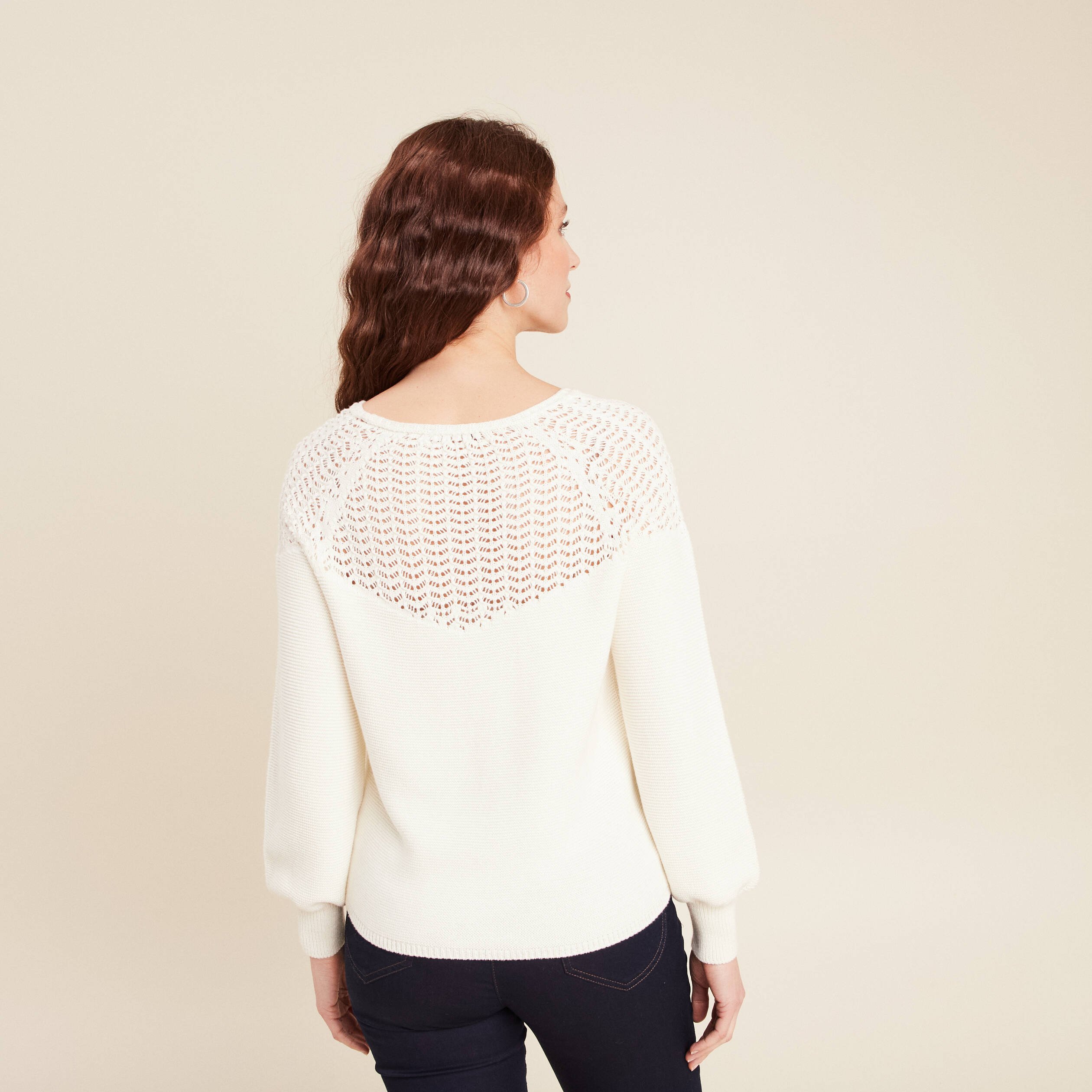 Pull confectionné en France ecru femme