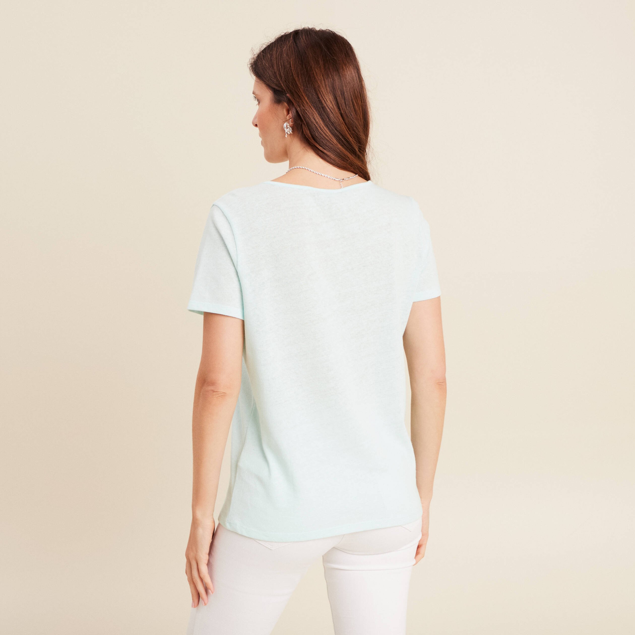 t shirt manches courtes col en v bleu turquoise femme T-shirt manches courtes col en V bleu turquoise femme