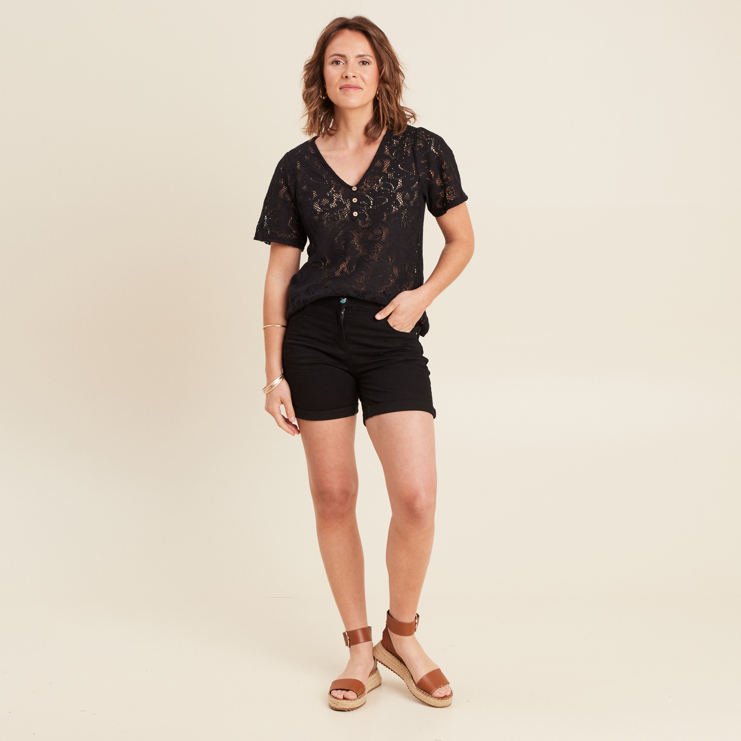 T-shirt manches courtes noir femme