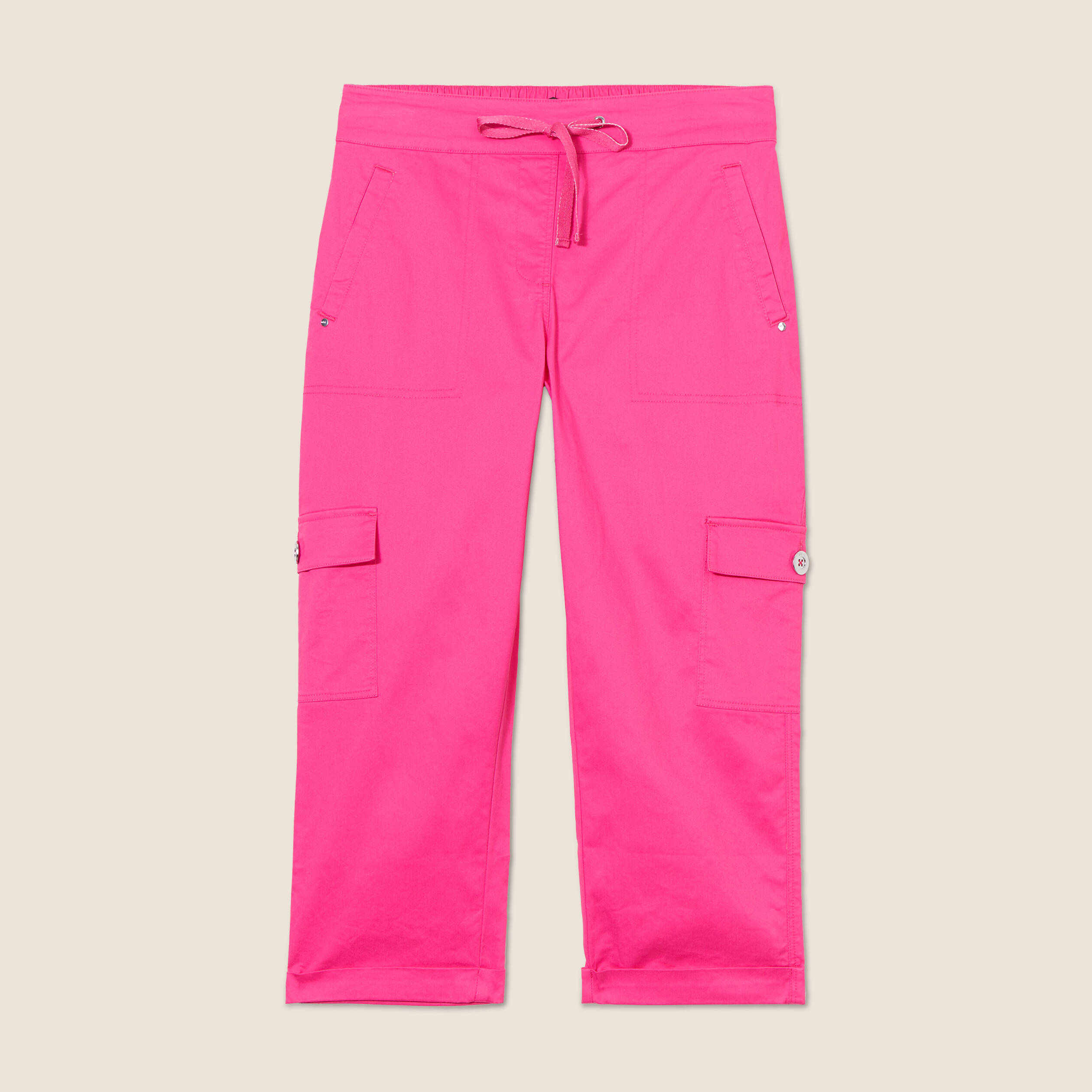 Pantacourt droit poches côtés rose fushia femme