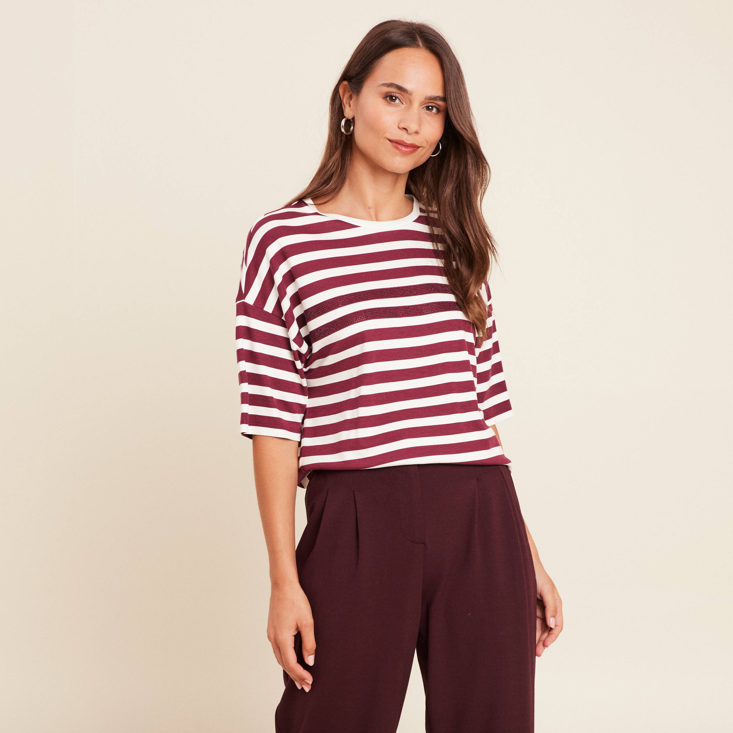 t shirt col rond bordeaux femme T-shirt col rond bordeaux femme
