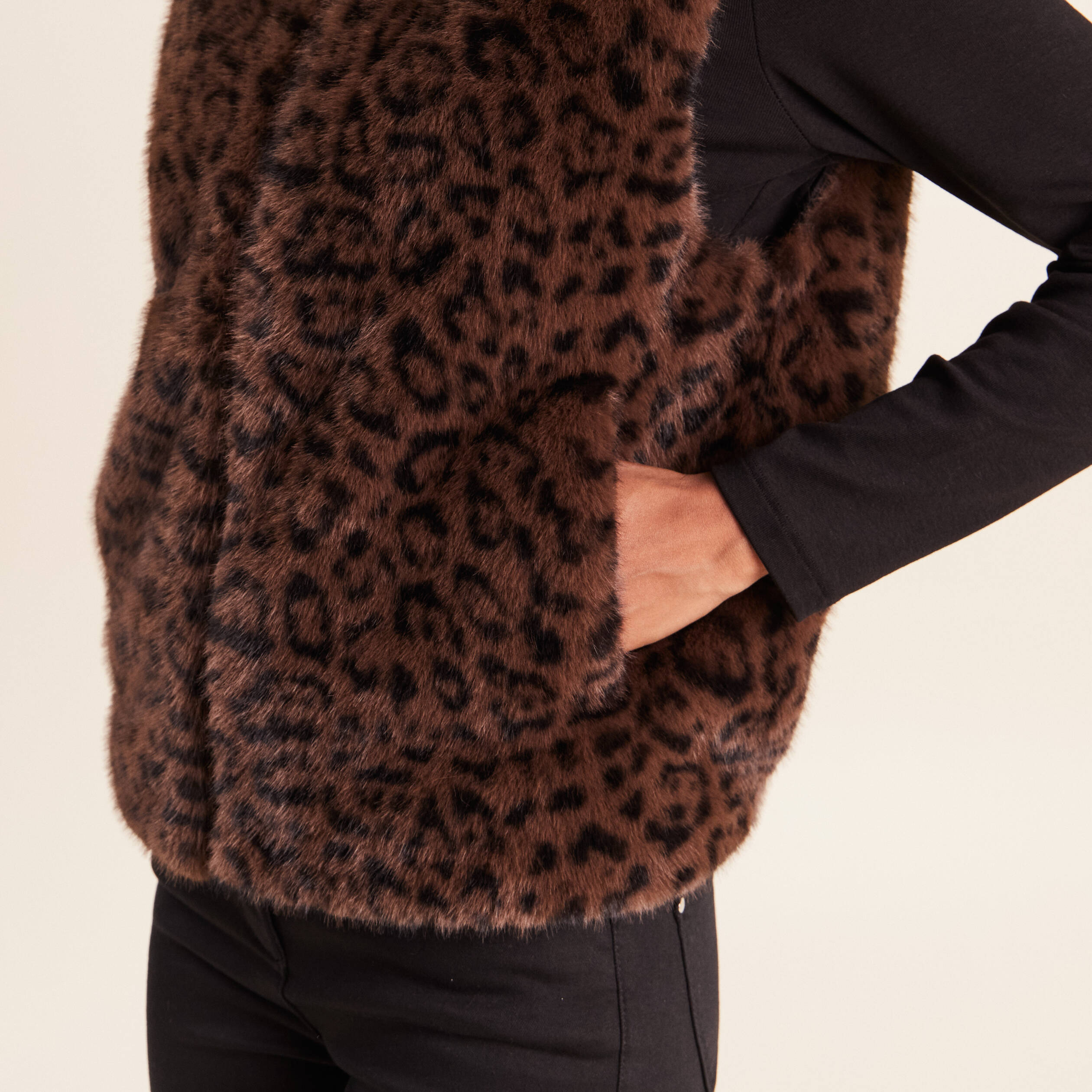Veste col montant doubl&eacute;e marron femme