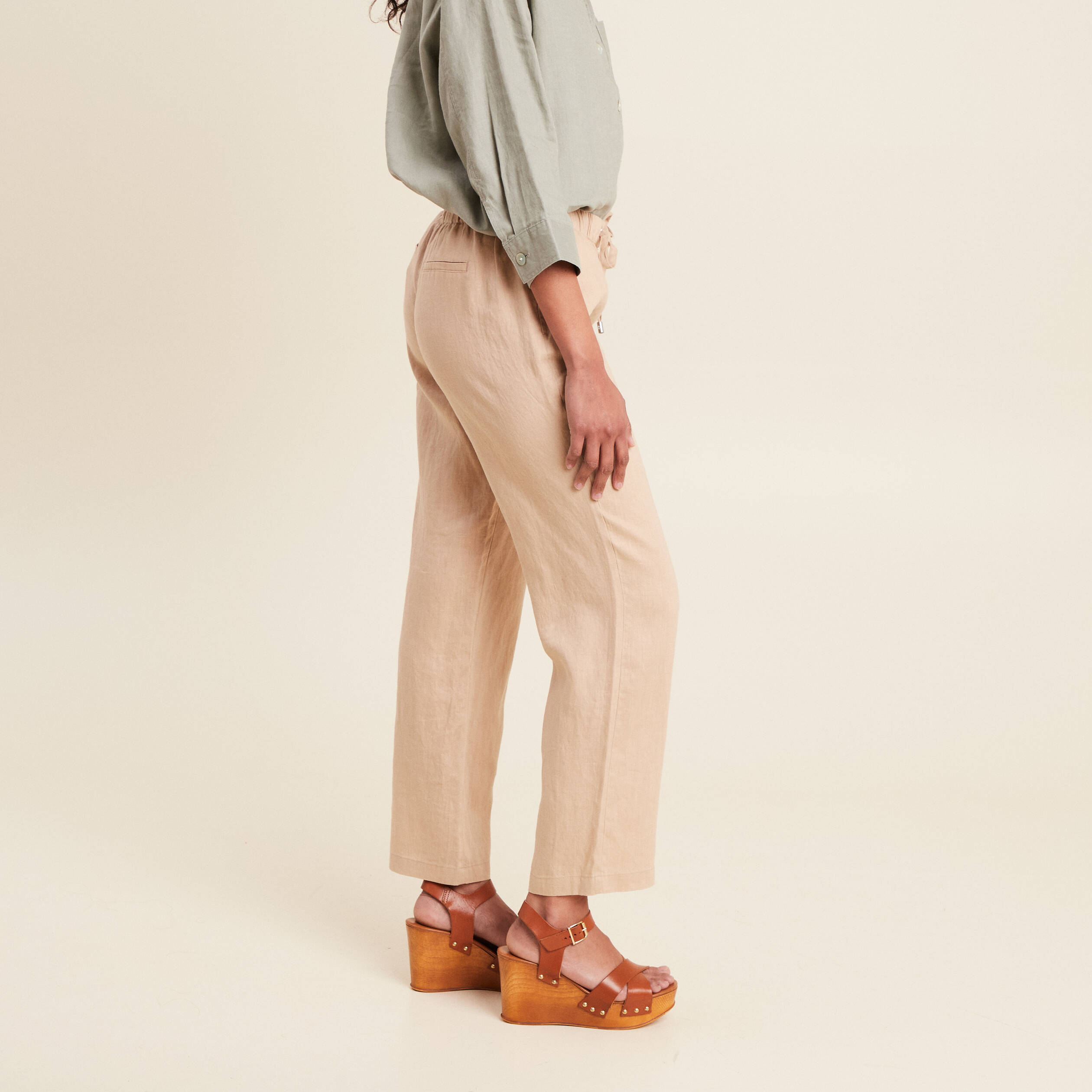 Pantalon flou 7/8ème en lin sable femme