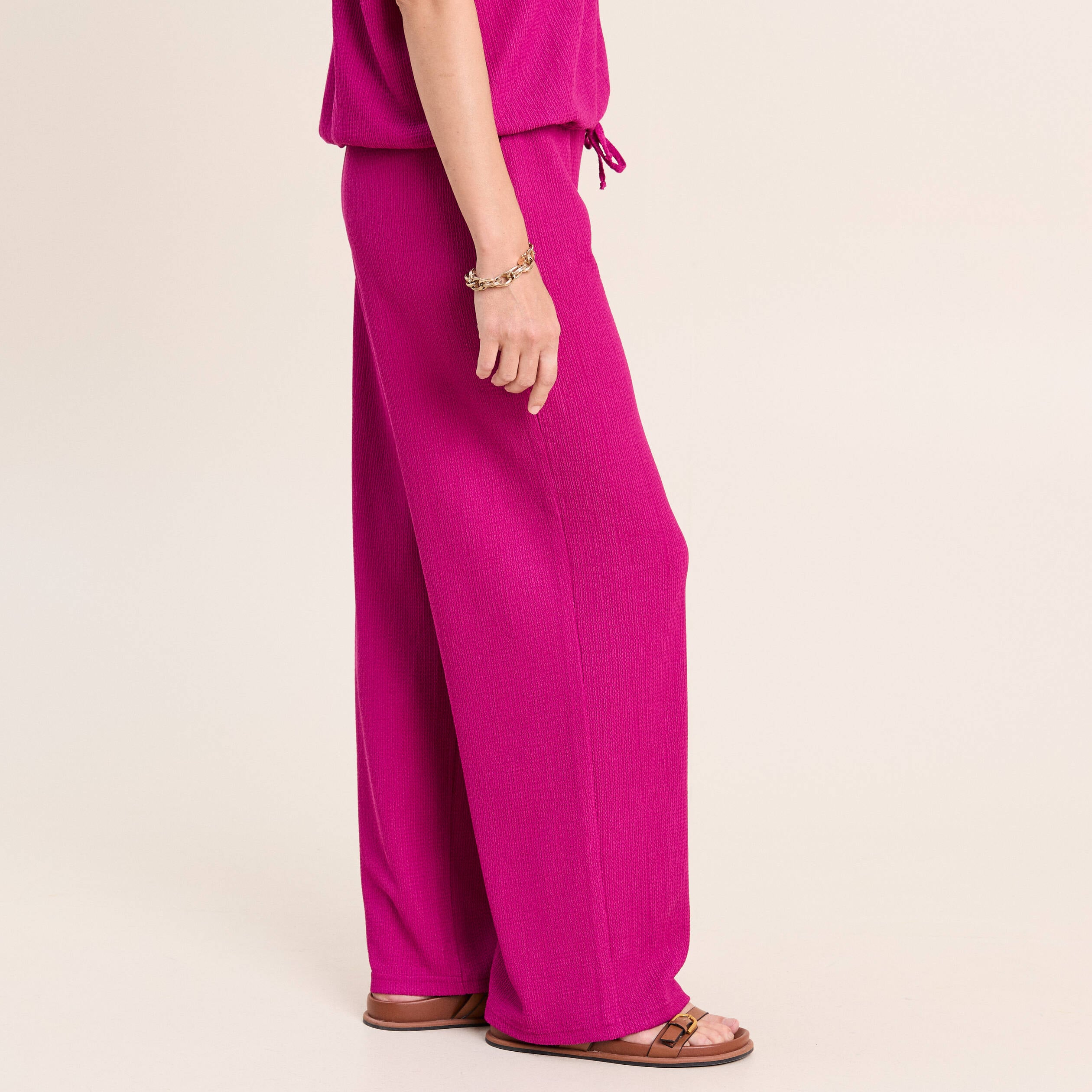 Pantalon large taille haute violet clair femme