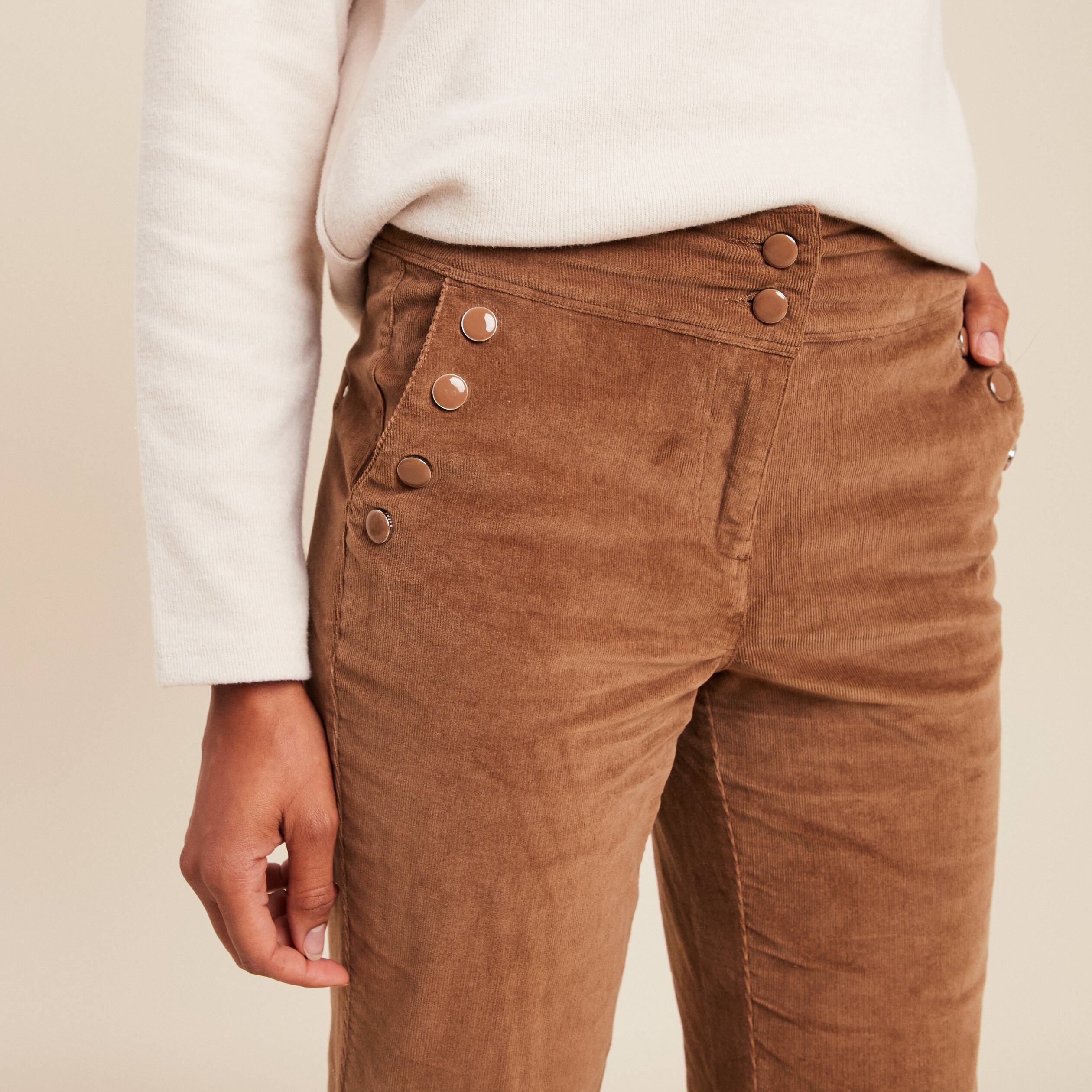 Pantalon bootcut taille haute velours taupe femme | Bréal Pantalon bootcut taille haute velours taupe femme | Bréal