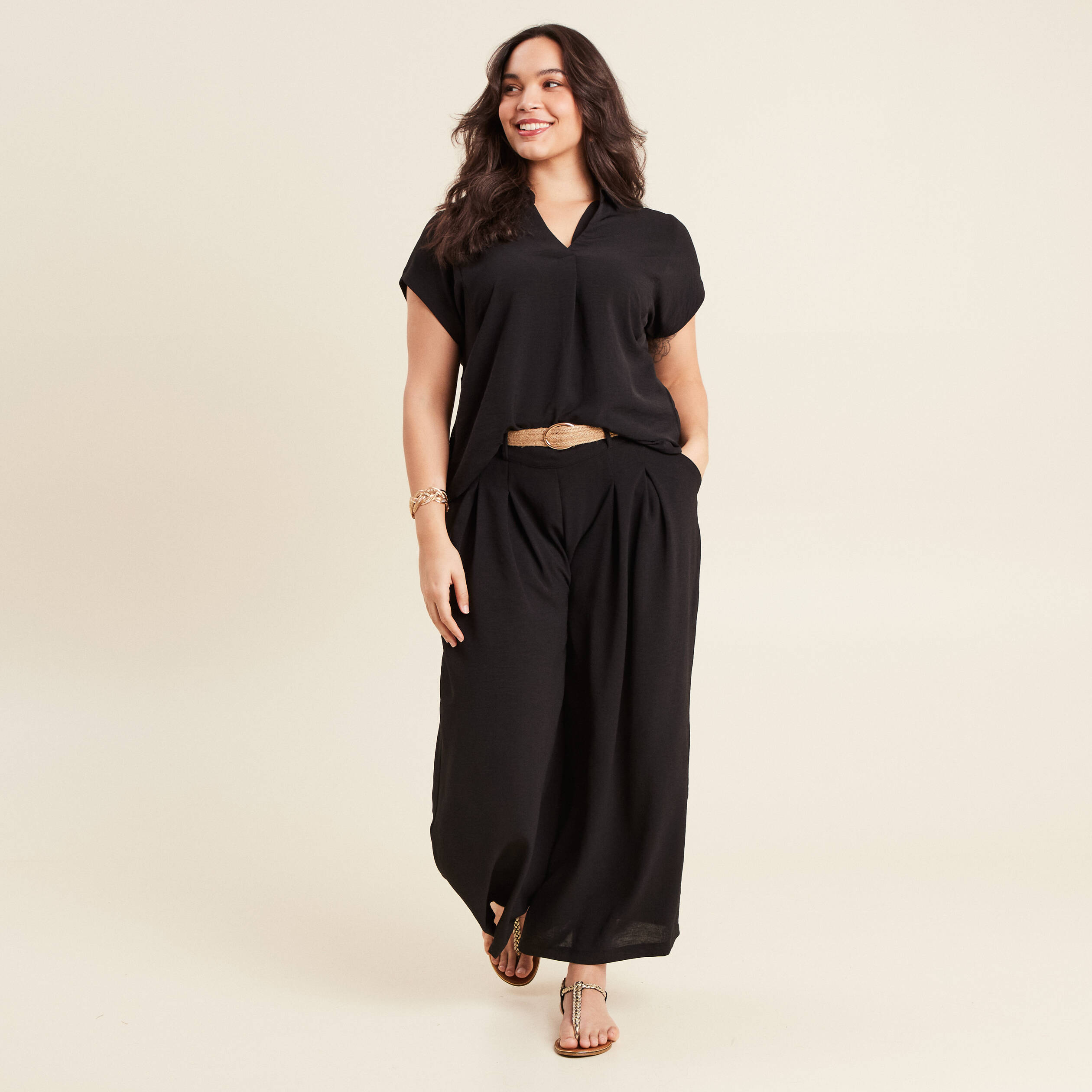 Blouse manches courtes noir femme