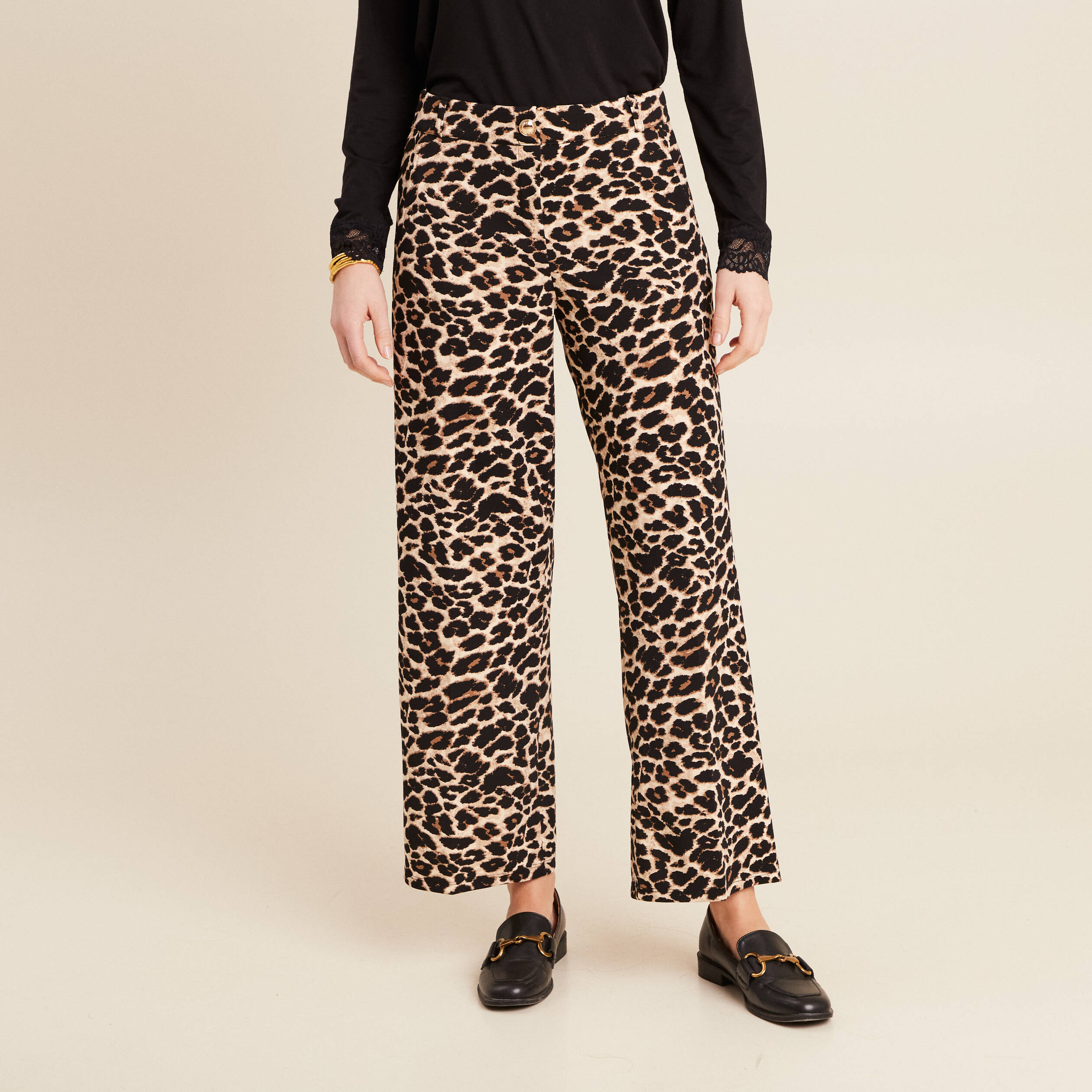 Pantalon large creme femme
