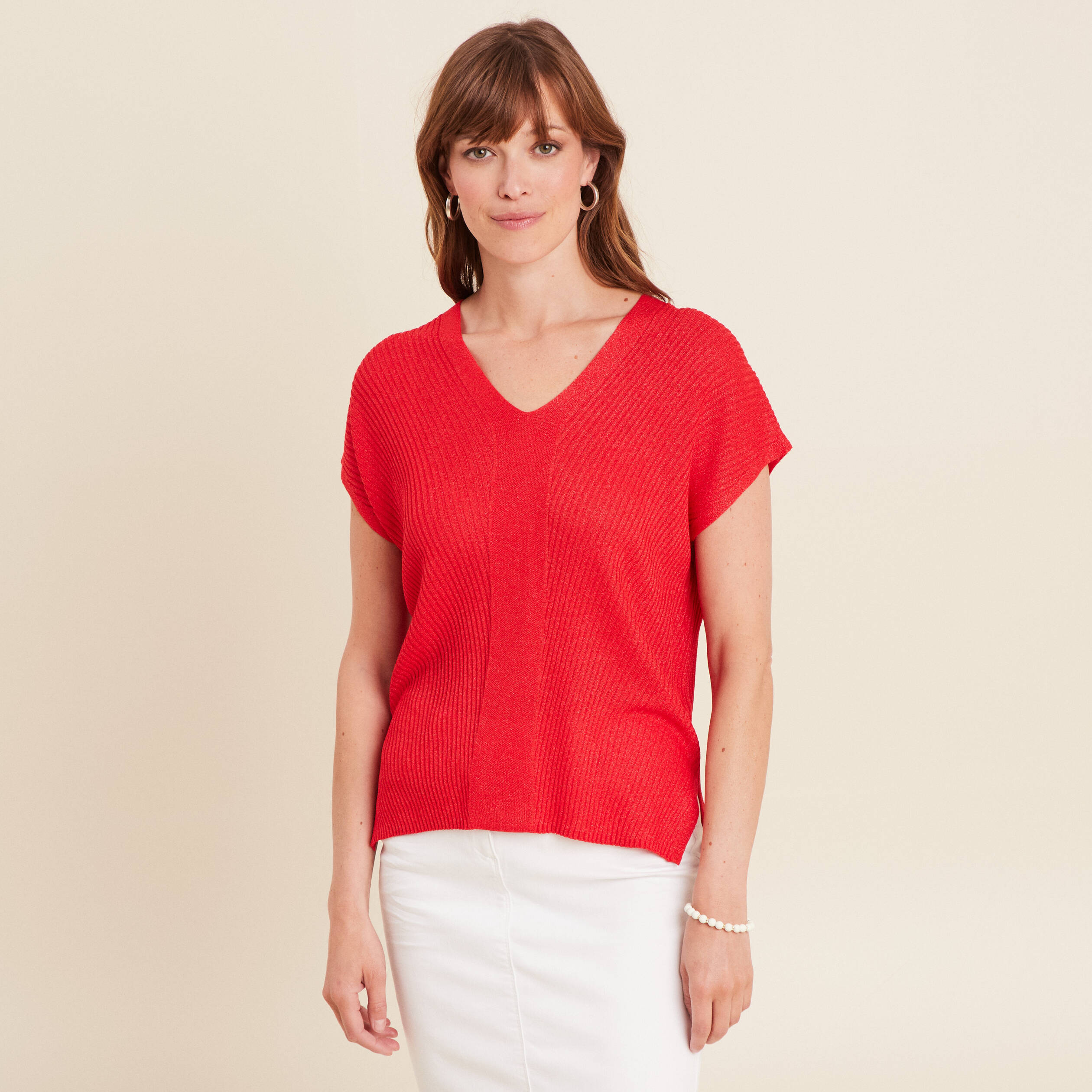pull a manches courtes rouge femme Pull à manches courtes rouge femme