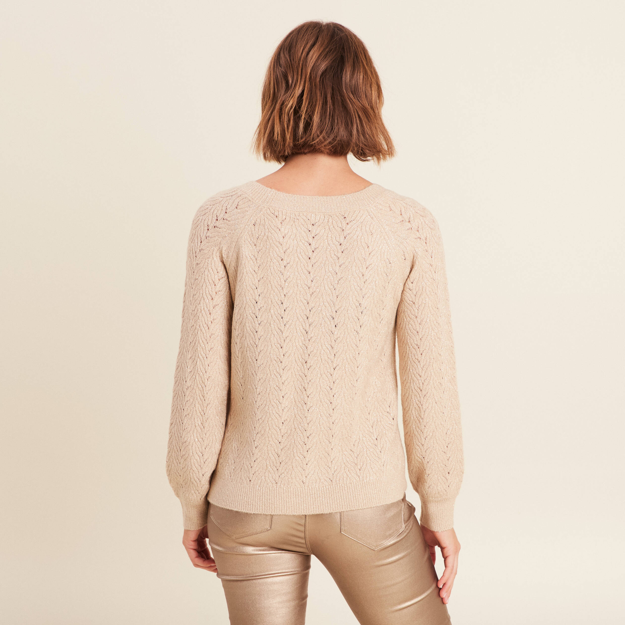 Pull manches longues sequins couleur or femme