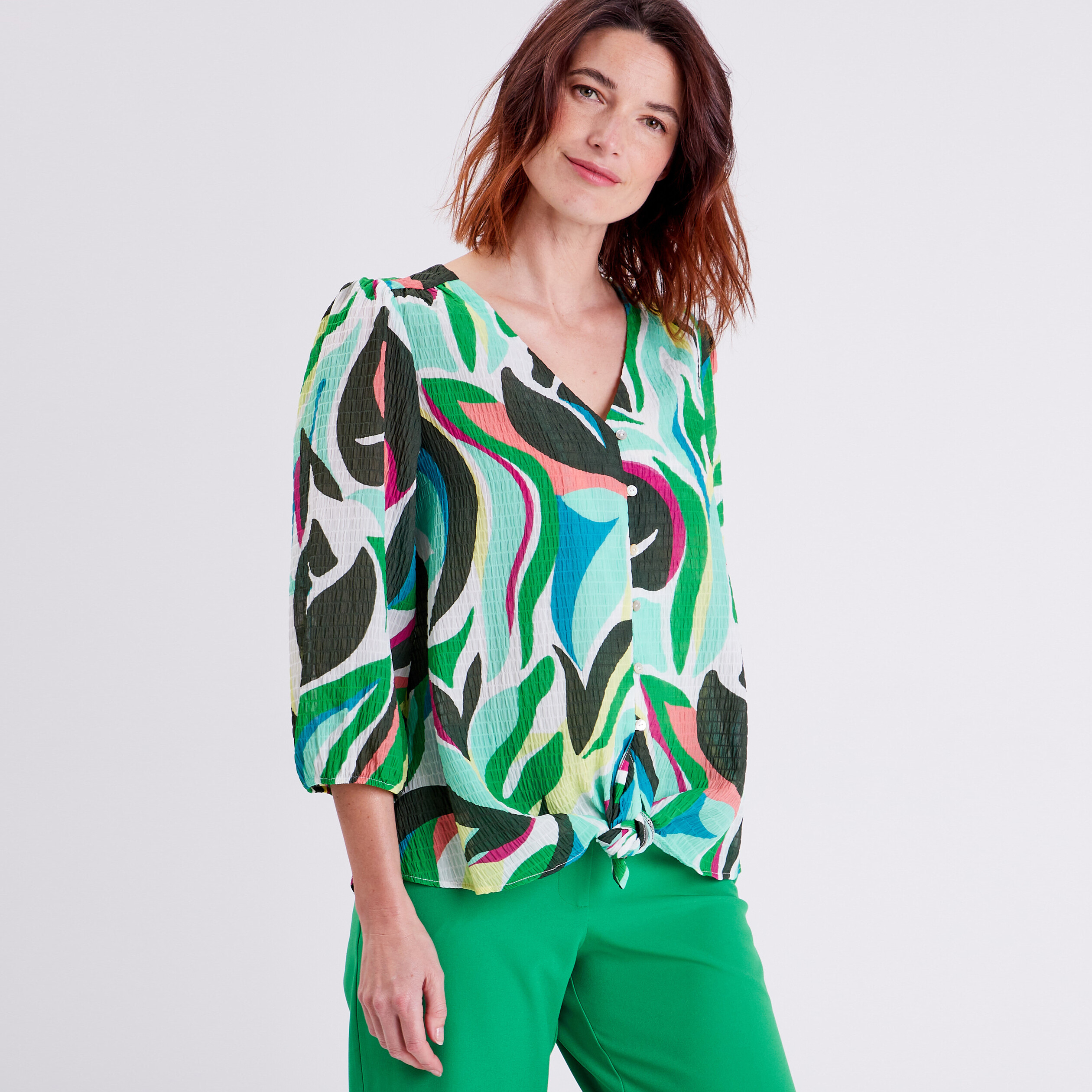 Chemise manches 3/4 bleu femme